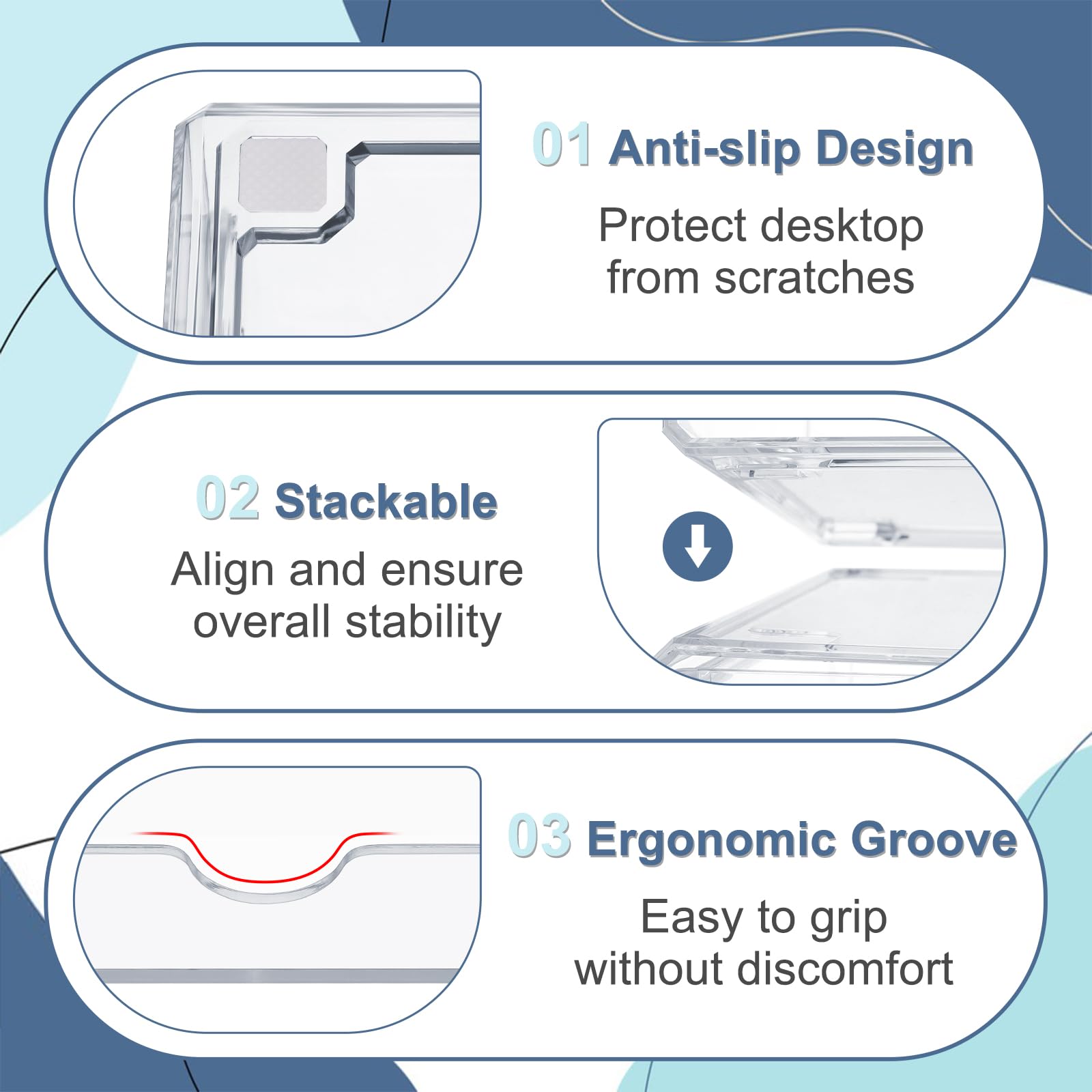 Tiroirs de rangement en acrylique avec 3 tiroirs, organiseur de bureau empilable pour stylos
