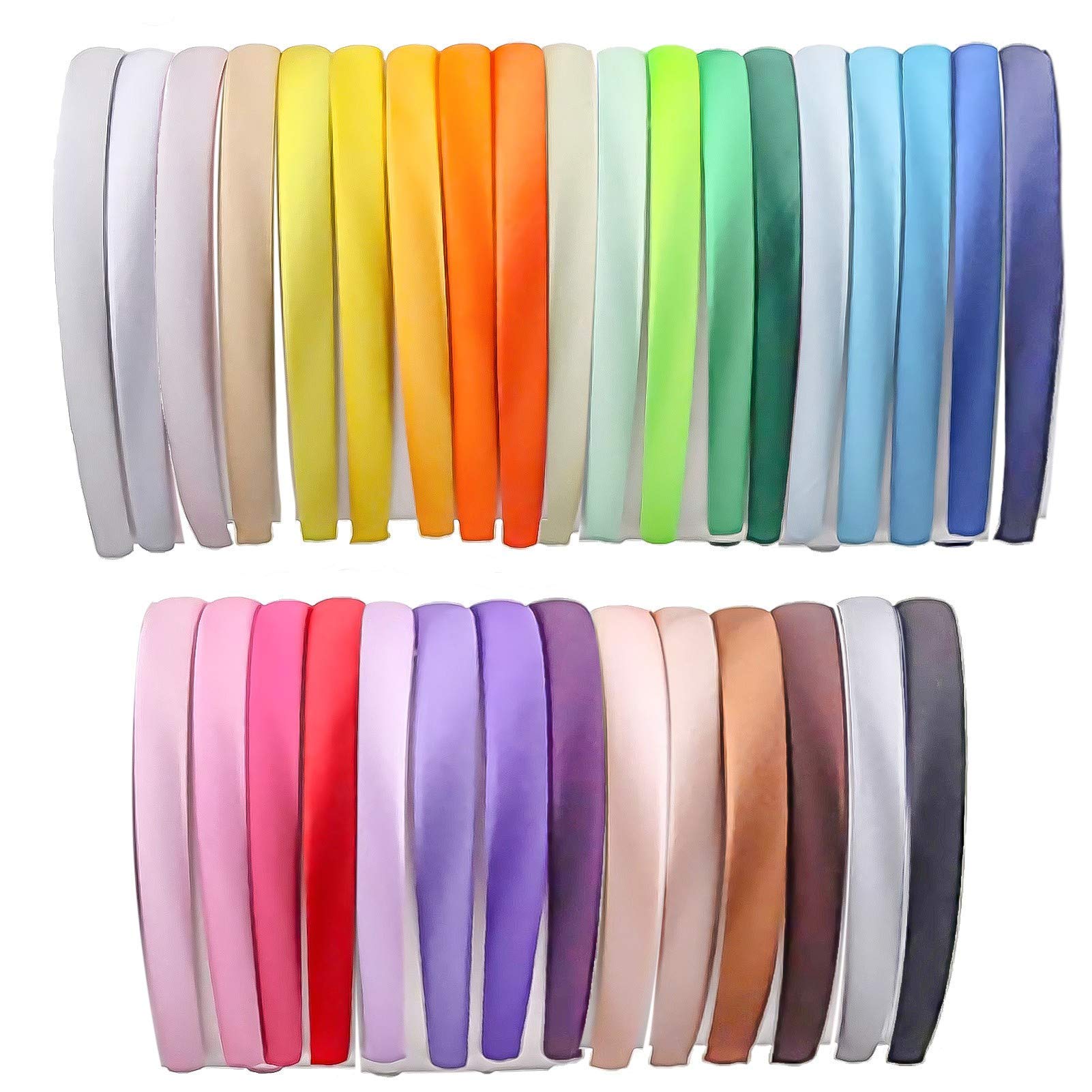 Suyegirl33 PCS 0.6 Inch wide DIY plain Satin Covered Headbands Girls Hairbands Teen Colorful Ribbon Thin Hair Band DIY Craft Headband for Women Non Slip
