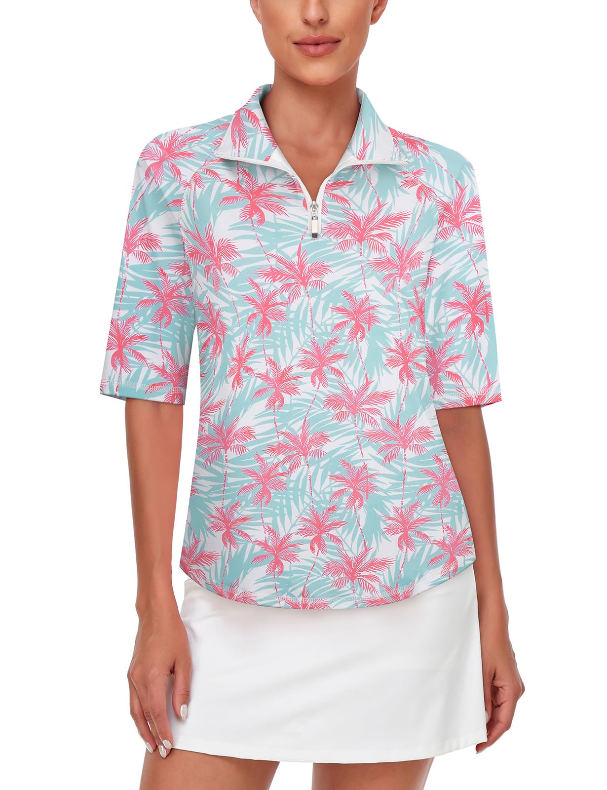 Misyula Womens Golf Shirt Quick Dry Half Sleeve Quarter Zip Polo Workout Tops Tennis Shirts M-3XL