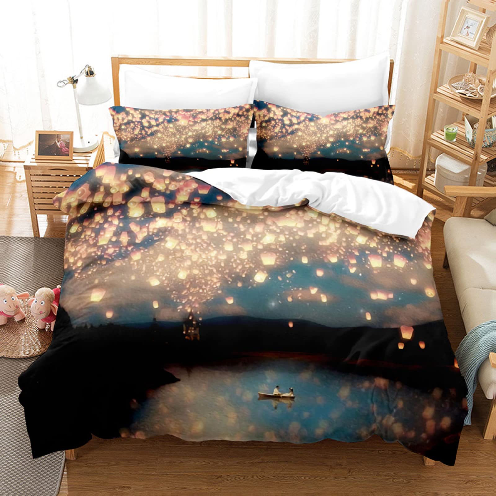 Dwetcxo King Size Duvet Cover Sets Yellow Blue Kingsize Duvet Cover Sets Microfiber Breathable King Size Bedding Soft Bedding with Zipper Closure+2 Pillowcases 50x75cm 220x240cm