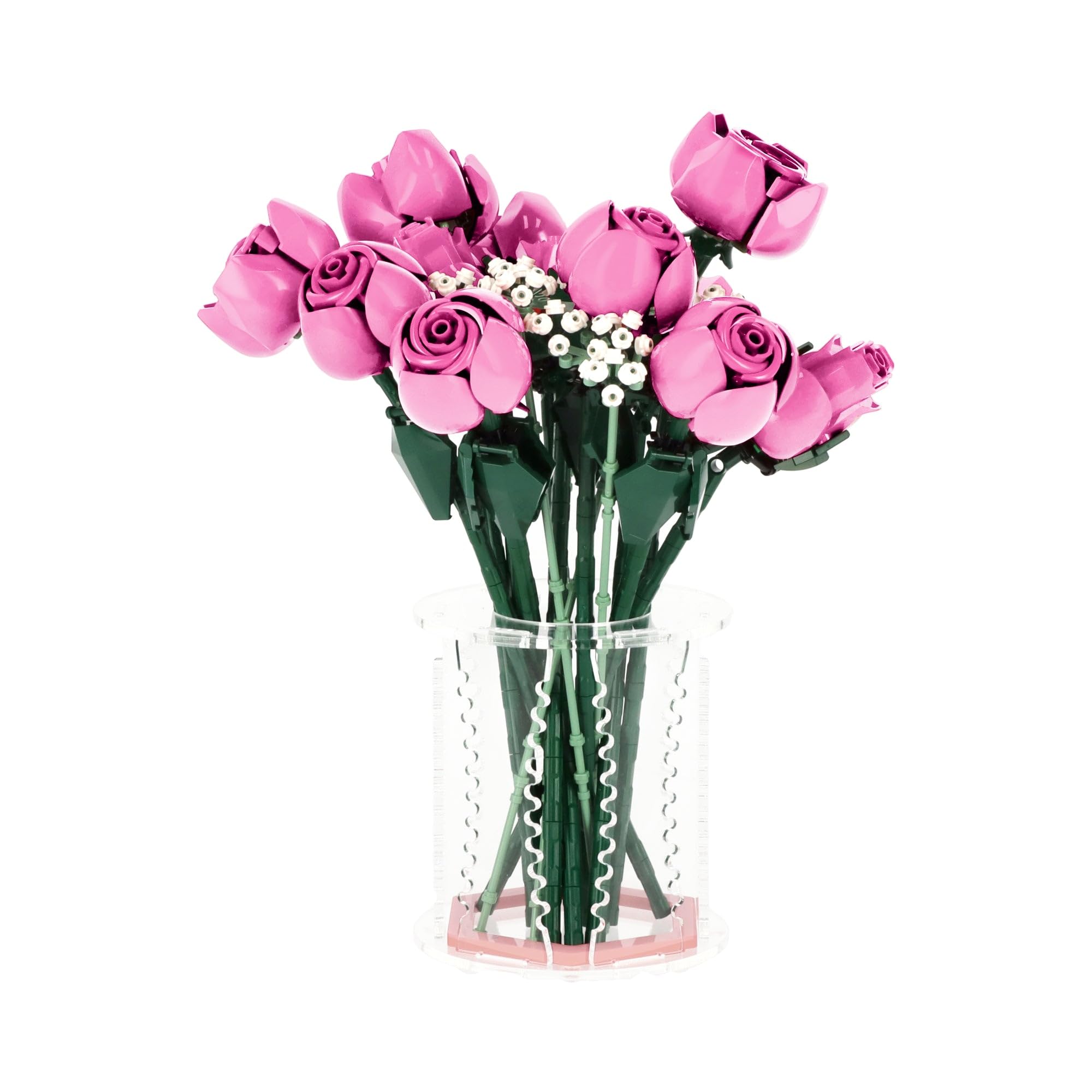 Plexico Display Vase Compatible With Lego 10374 Bouquet of Pink Roses