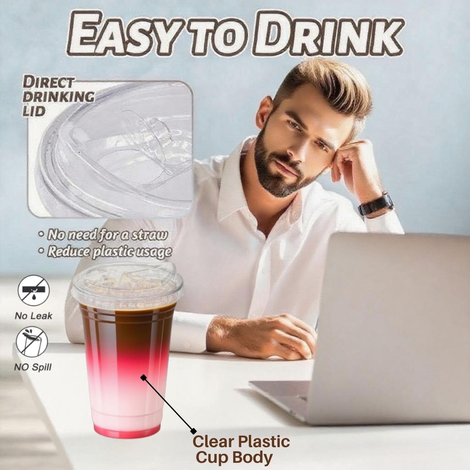 25 Sets- 20 oz Clear Plastic Cups with Strawless-Sip-Lids, Disposable Cup Plastic Iced Coffee Cups for Cold Drinks, Smoothies and Juices - Image 2