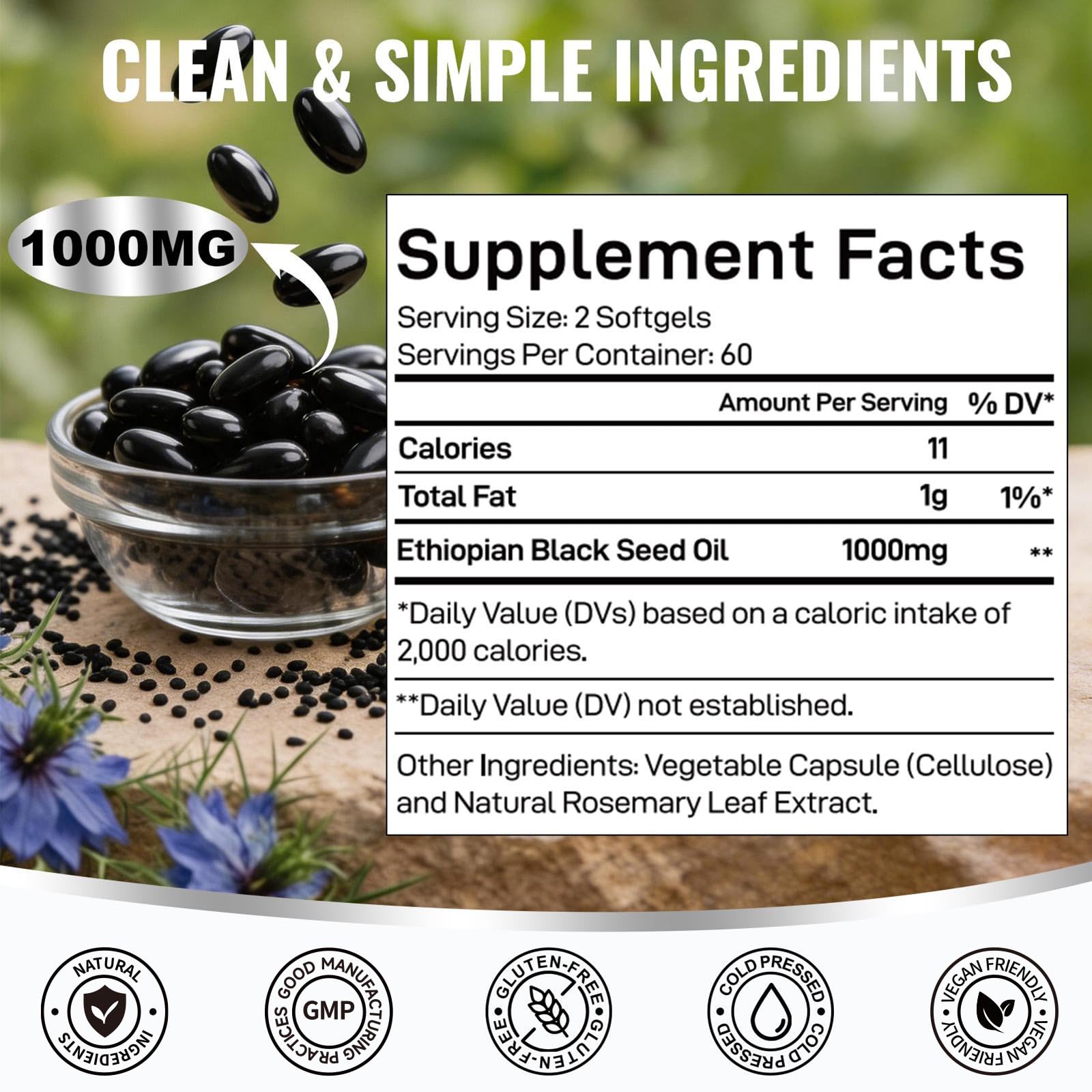 Ethiopian Black Seed Oil Softgels, 120 Count, 1000mg Cold Pressed — Amazon image 8
