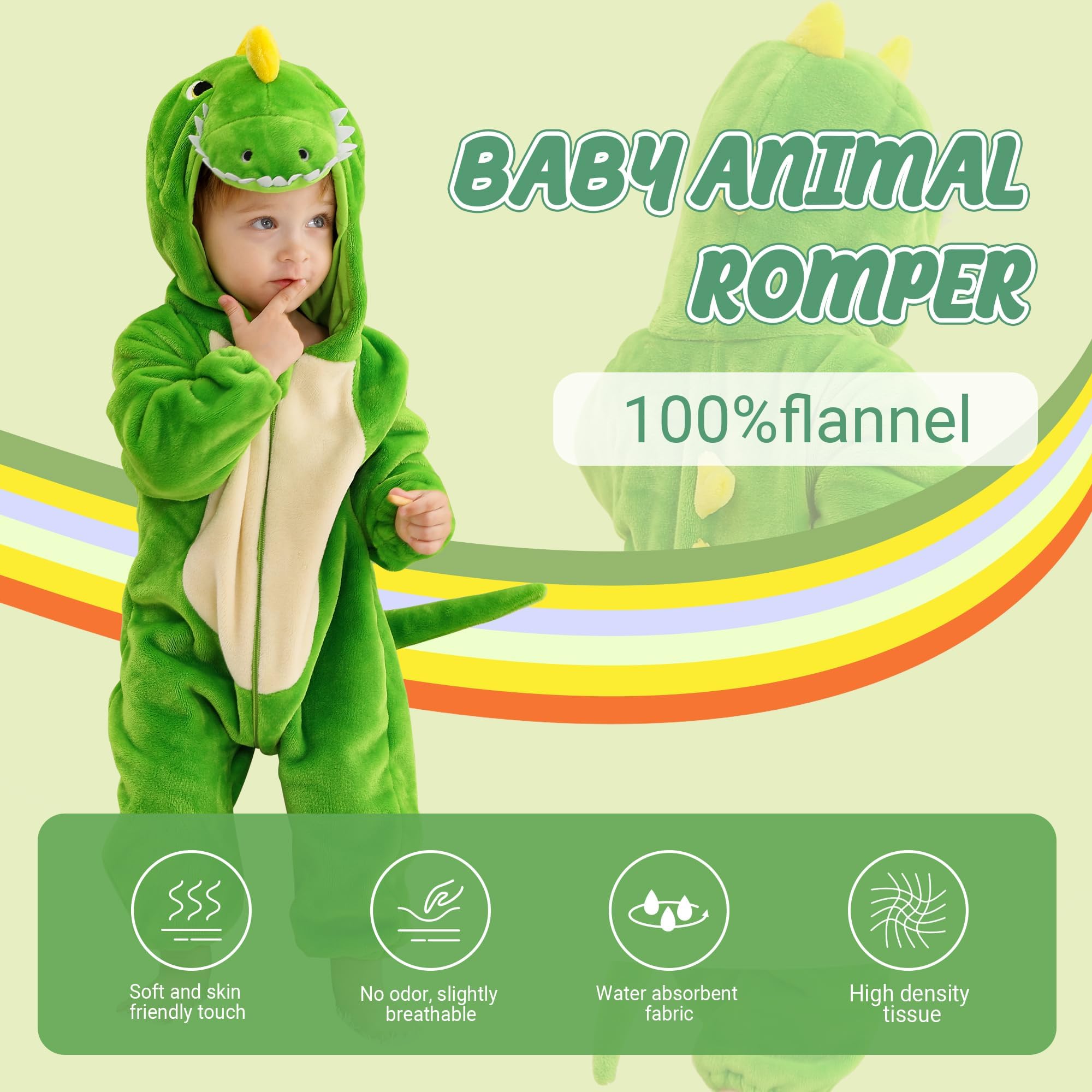 Costume per Neonati e Bambini Tutina Animale in Flanella Pagliaccetto Cosplay con Cappuccio per Bambini 2-36 Mesi