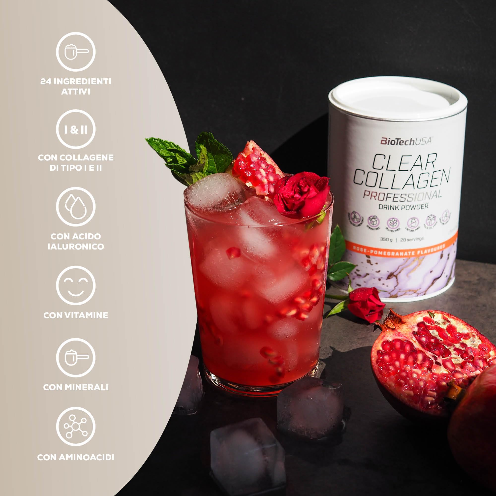 BioTechUSA Clear Collagen Professional | collagene da bere | Vitamina C per la normale formazione di collagene | con biotina e zinco | dissetante | 350 g, Mango