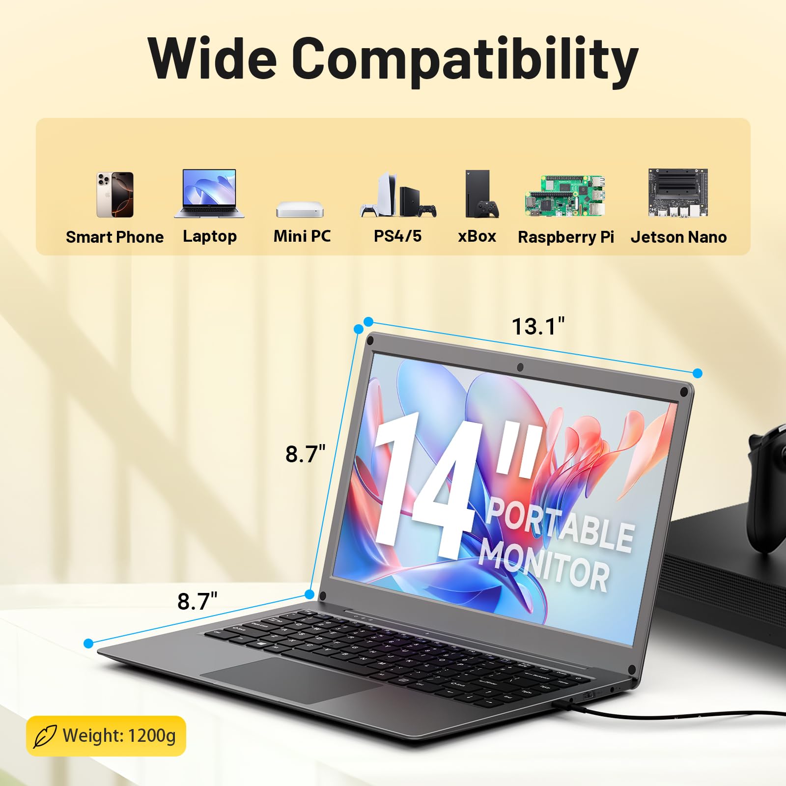 ELECROW Monitor Portatile 14 Pollici con Tastiera, Lapdock con Batteria Integrata, Display 1080P FHD IPS USB-C per Raspberry Pi, PC, Mac, Phone, Console