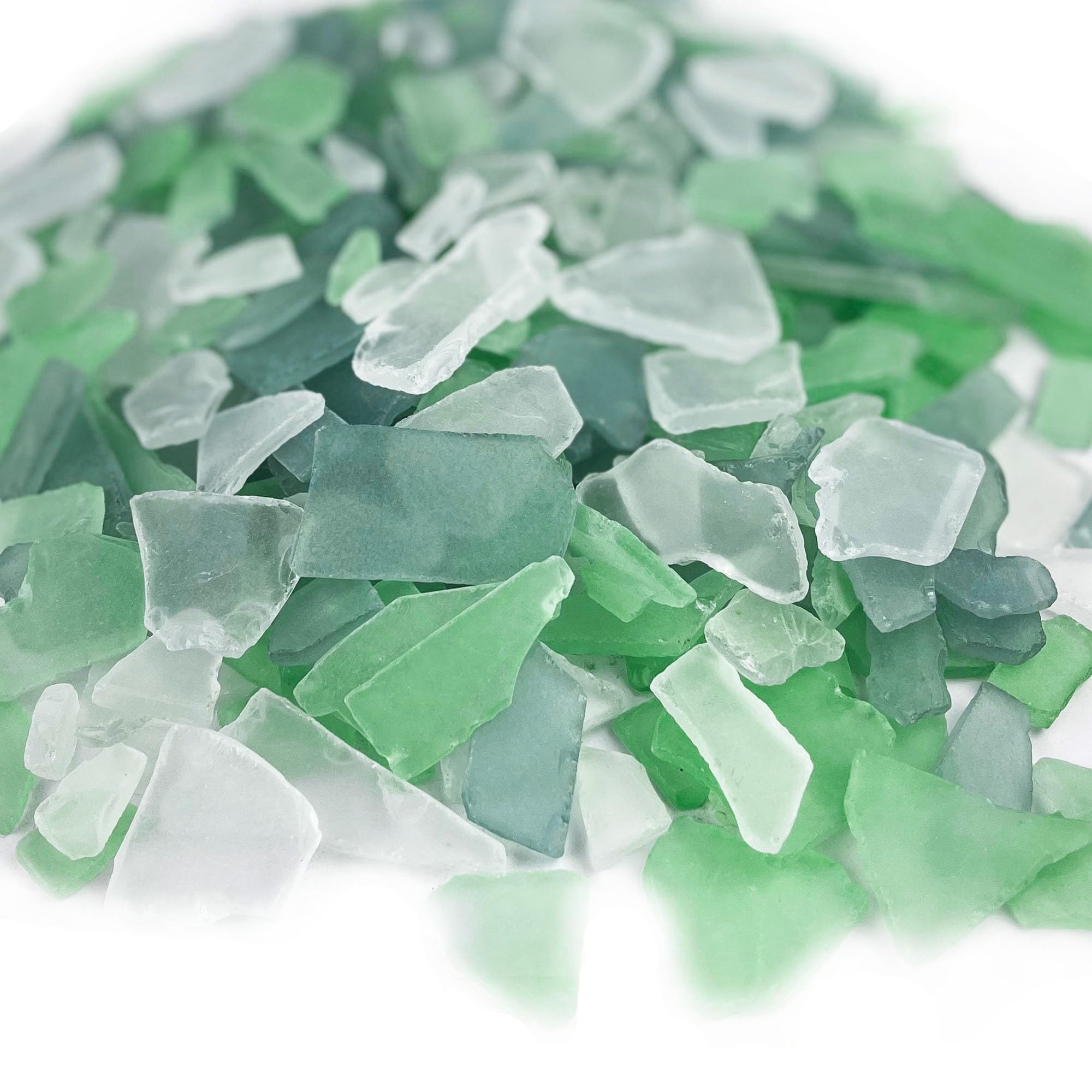 CYS EXCEL Sea Glass 24 Ounces Palm Green & Light Green & Clear Mix | Multiple Color Choices Crushed Glass Vase Filler | Aquarium Nautical Décor for Art Crafts Flat Frosted Dyed Color Stone