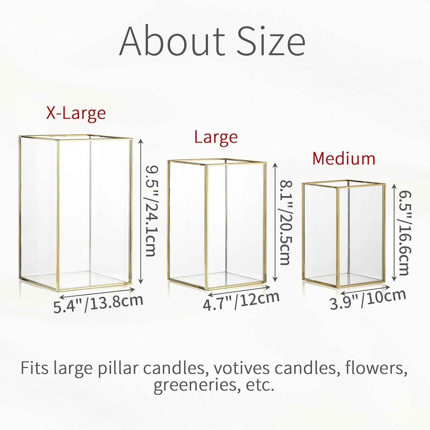 Glass Hurricane Candle Holder: 3 Pcs Gold Large Rectangular Hurricane Candleholder Lantern Centerpieces for Tables Glass Decorative Lantern Candle Holder for Wedding Christmas Home Decor