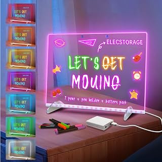 Led Drawing Board with 8 Colors, 6 Light Modes Reusable Magic Board for Kids, Acrylic Doodle Glow Board with Battery Pack Ideal for Festivities - Amazon product rated Grade A