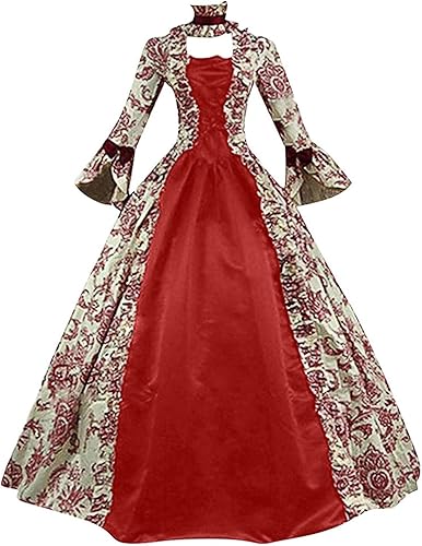 Vestido de baile victoriano rojo para mujer, vestido medieval vintage, talla grande, con cordones, corsé de cincha, disfraz renacentista