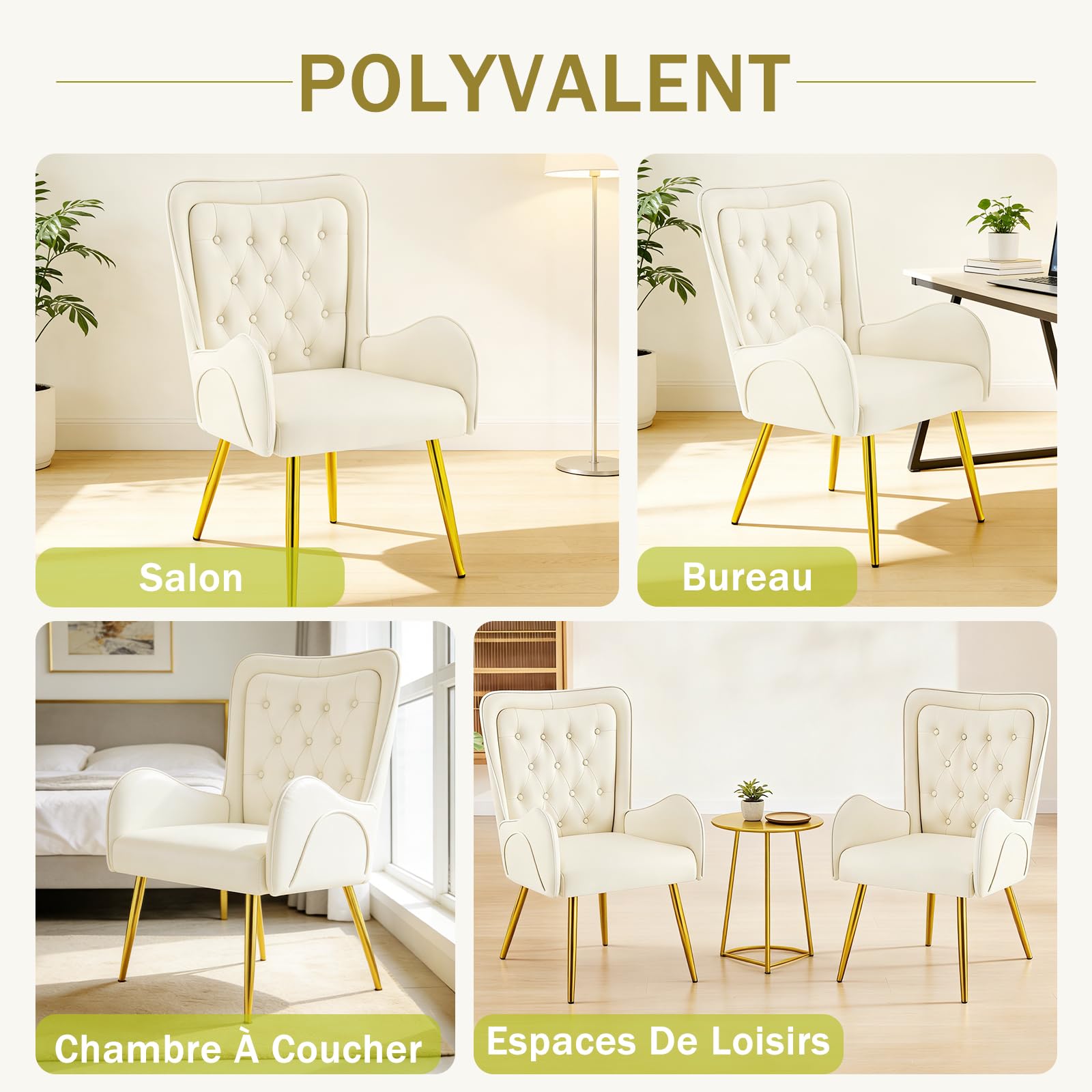 Hellove Poltrona e Poltroncina Salotto, Poltrone Moderne in Pelle – Sedia Poltrona e Sedia Trucco – Poltrona Camera da Letto con Piedini Oro – Poltroncina da Camera per Relax e Lettura, Beige