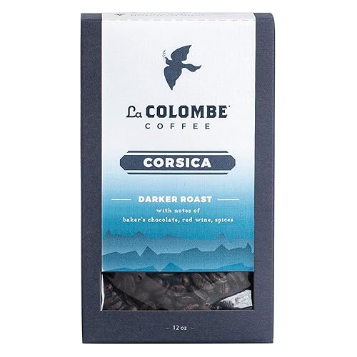 La Colombe Corsica - Café de grano entero tostado oscuro, 12 onzas, paquete de 4 notas de chocolate, vino tinto y especias de Baker, granos de café