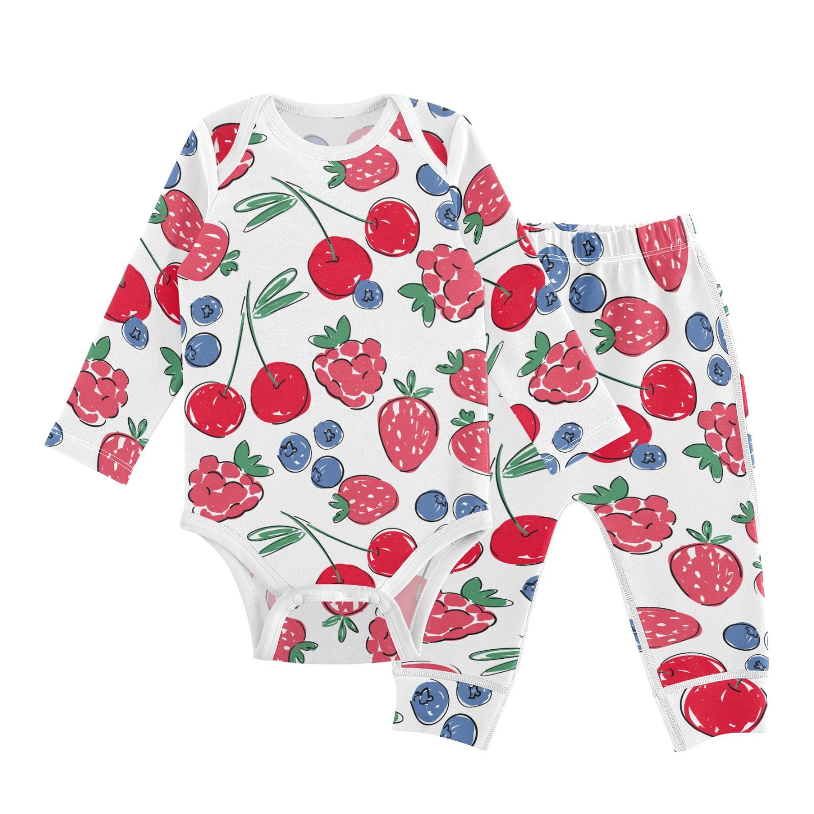 vvfelixl Baby Bodysuits Pants Sets Berries Raspberrie Blueberry Long Sleeve Baby Onesie Clothes for Boys Girls 3-6M