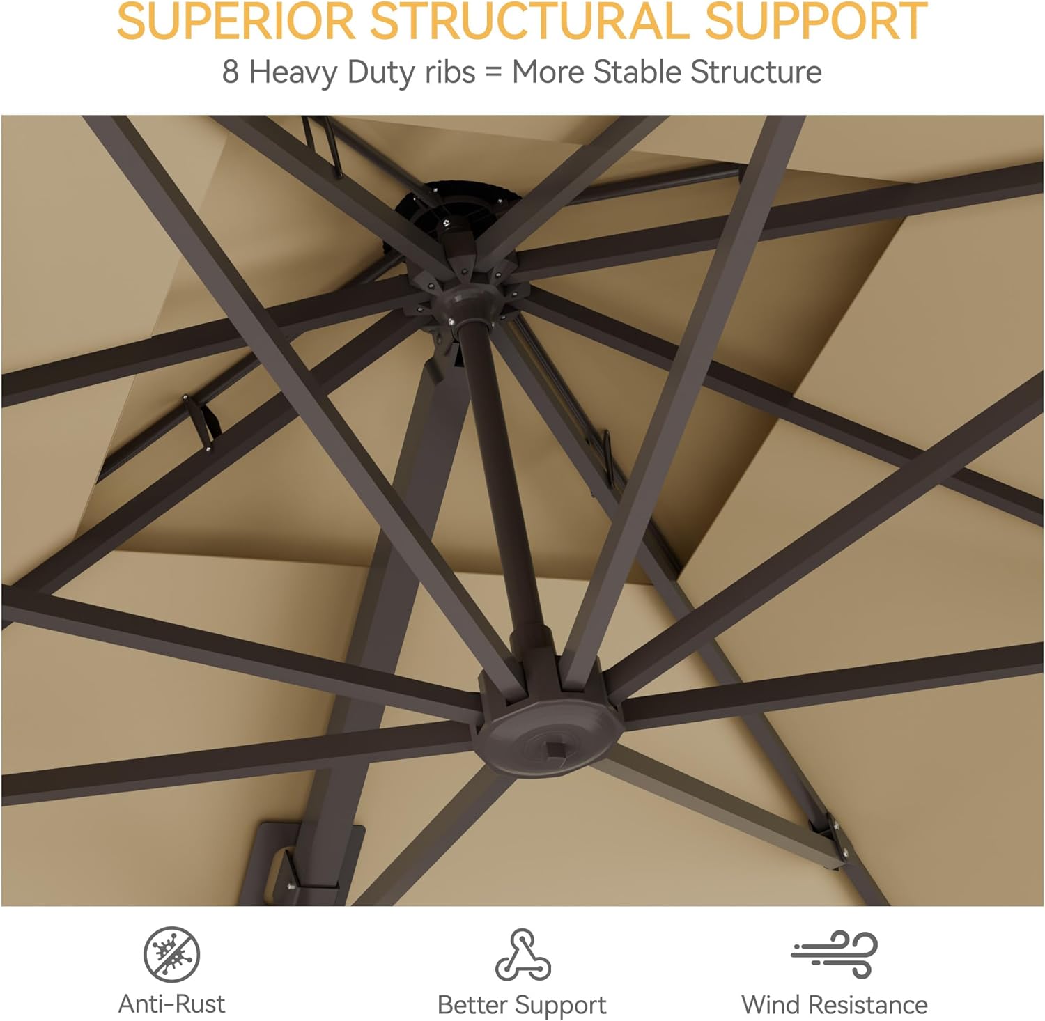 10x10 FT Patio Umbrella, Large Cantilever Rectangular Double Top Heavy Duty Offset Umbrellas with 360° Rotation, Outdoor shade for Garden Deck Pool - Image 6