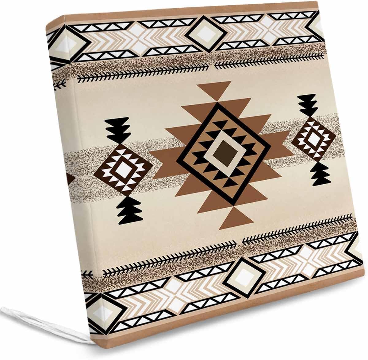 2 Pack Waterproof Patio Cushion Cover for Outdoor,Aztec Ethnic Geometry on Khaki Washable Replacement Covers Furniture Seat Slipcover for Couch Sofa Chair,Southwest Indian Tribal Pattern,20''x18''
