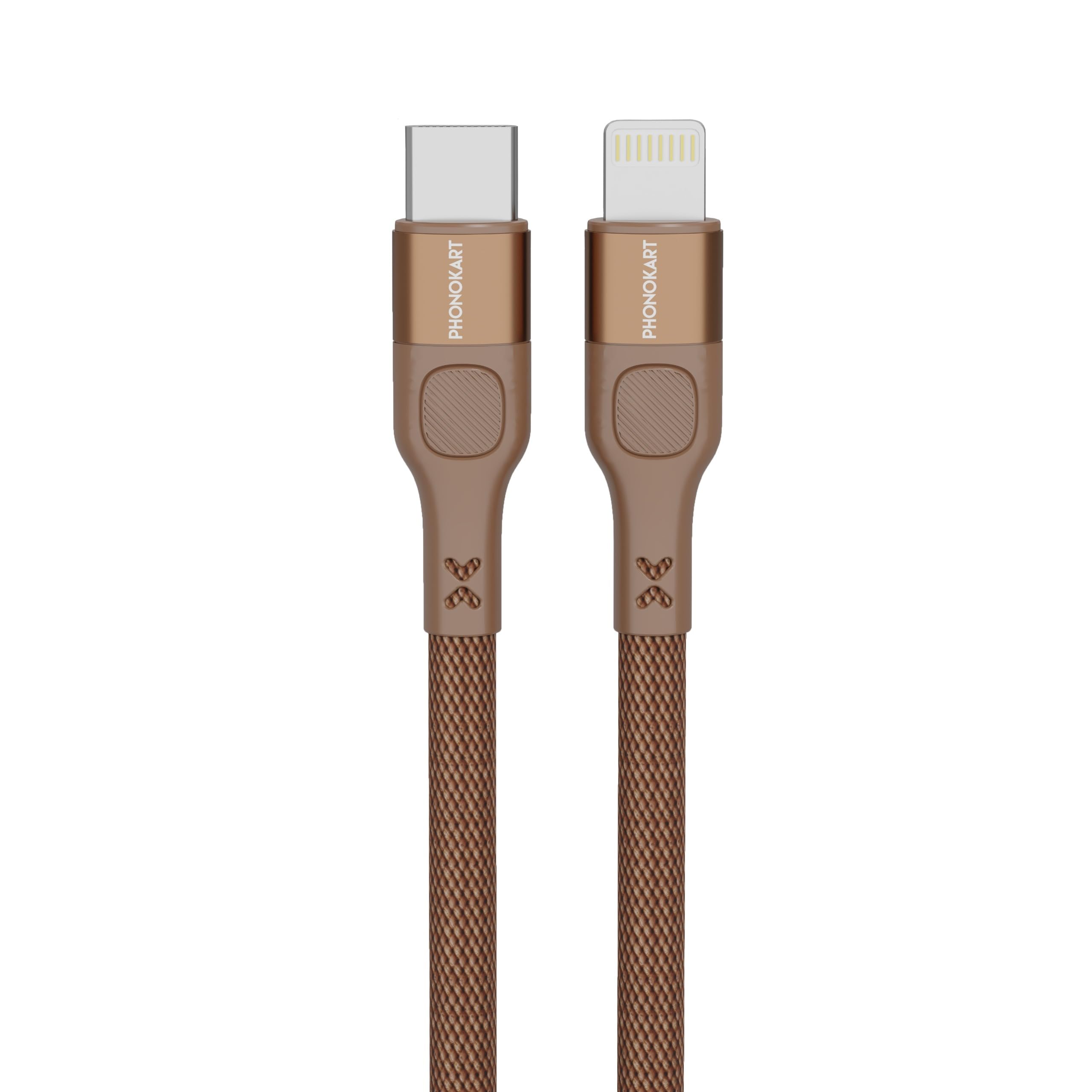 phonokart zyro type c to lightning(1 meter)27w fast charging cable 480mbps data transfer compatible with iphone, ipad, macbook,powerbank, charger, airpods, (brown)