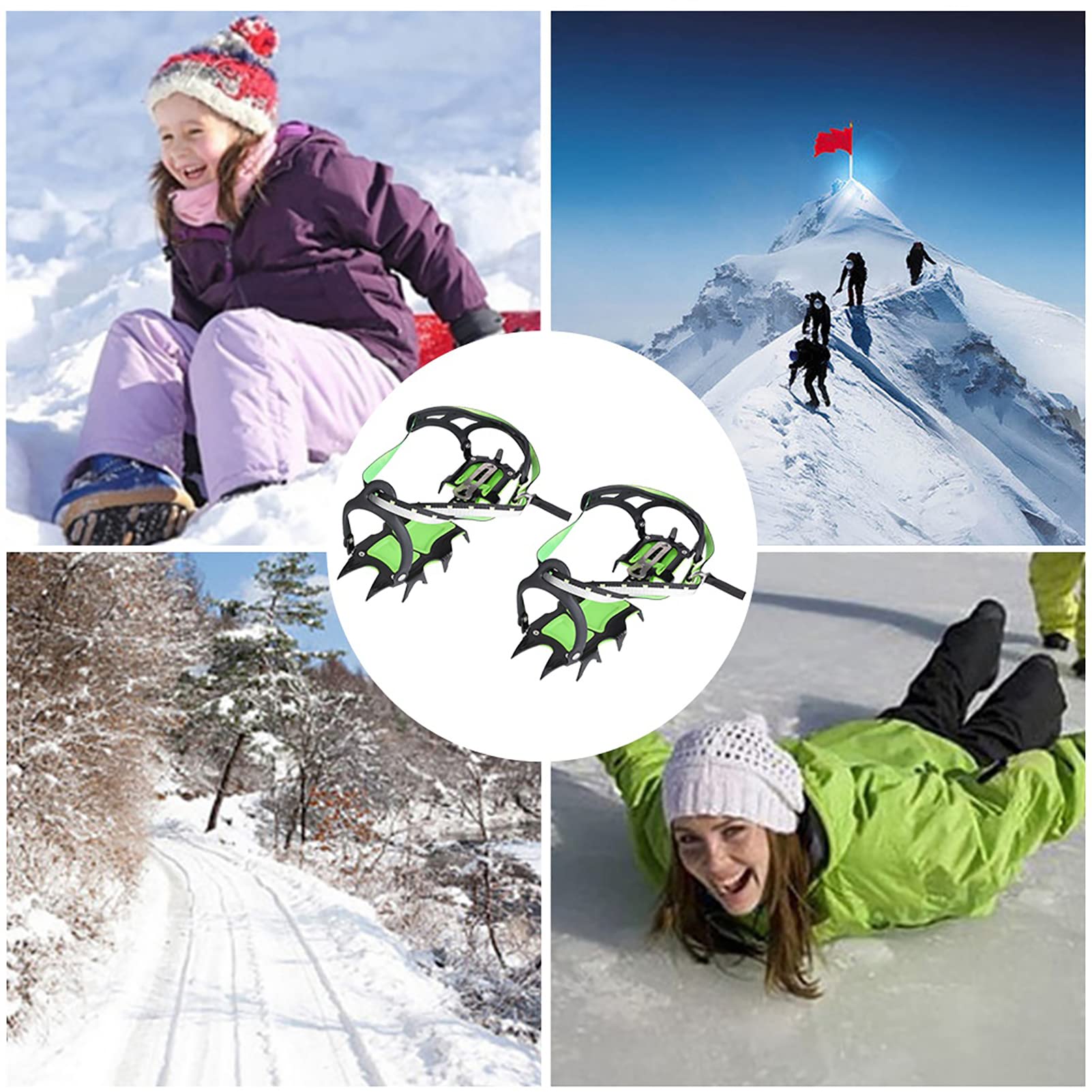 HERCHR Crampons De Traction sur Glace, 1 Paire De Crampons à 14 Dents pour Chaussures à Pointes Antidérapantes en Acier Inoxydable pour la Randonnée, l'escalade, L'alpinisme