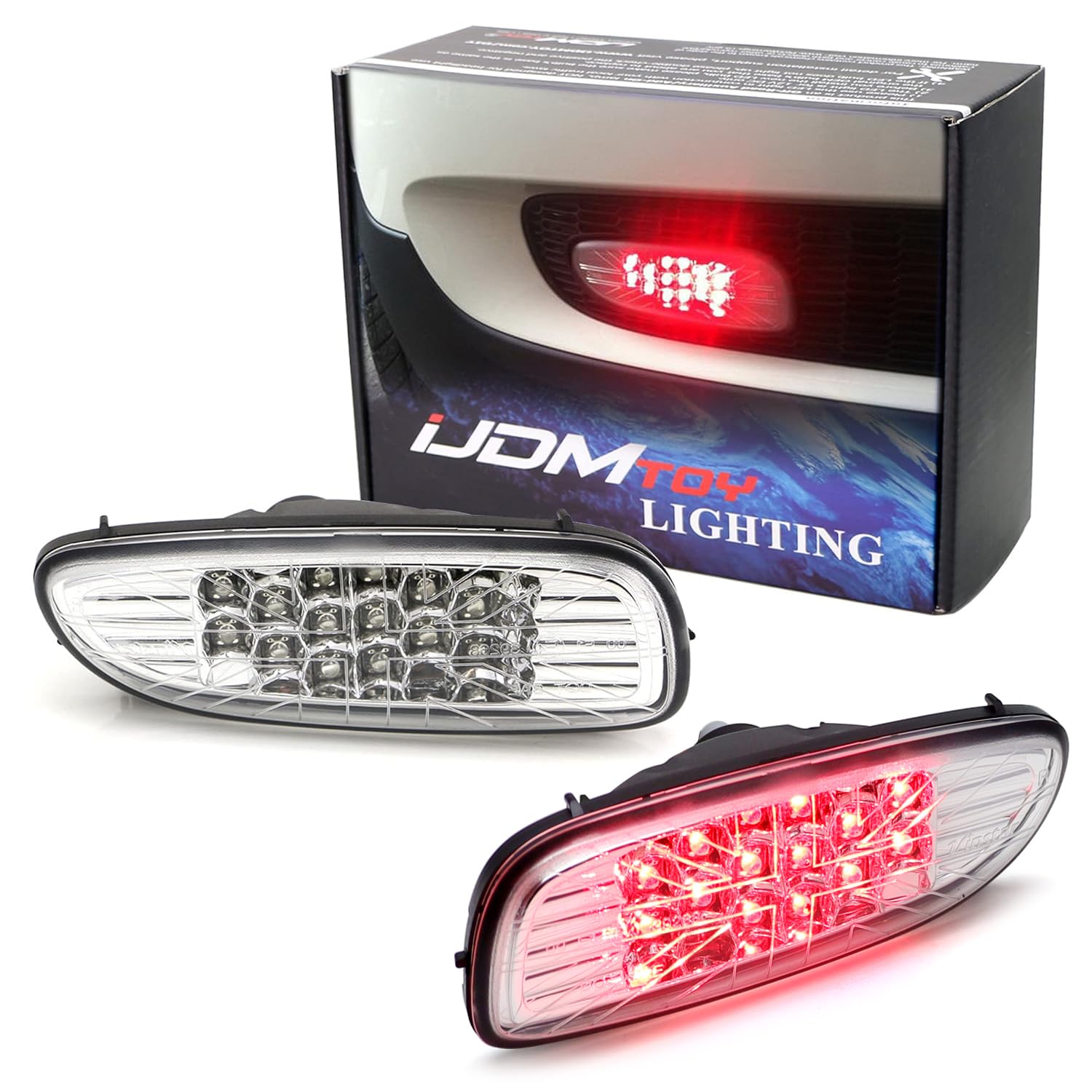 iJDMTOY Clear Lens LED Rear Fog Running Lamps Assy Compatible With MINI Cooper R56 R57 R58 R59, Union Jack Style Lenses, Function as Rear Fog/Running Lights
