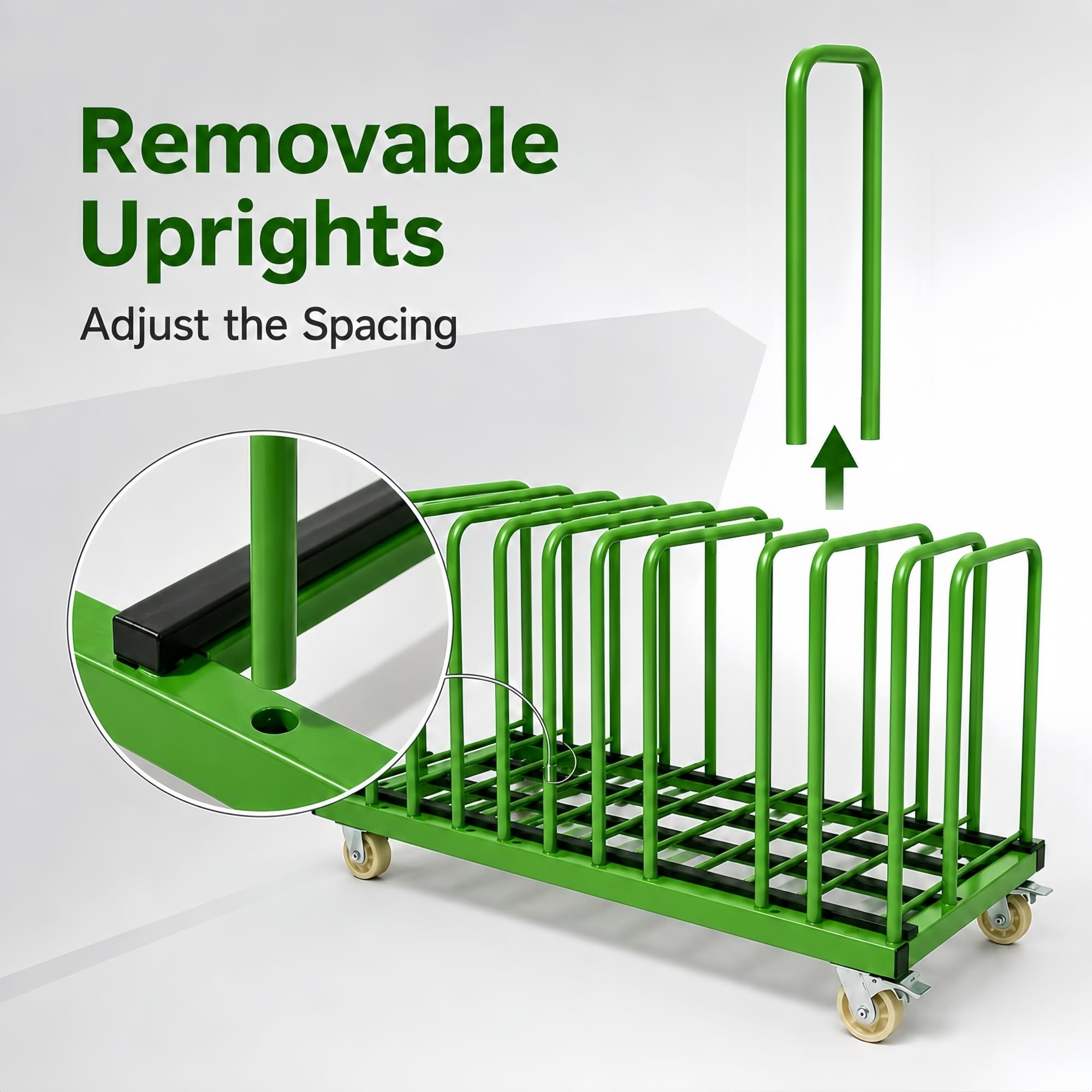 Plattenwagen 600 kg mit Abnehmbaren Bügeln for Glasplatten und Steinplatten | Verstärkte Gitterbasis mit PVC-Kontaktleisten an den unteren Auflagekanten(11-Slot)