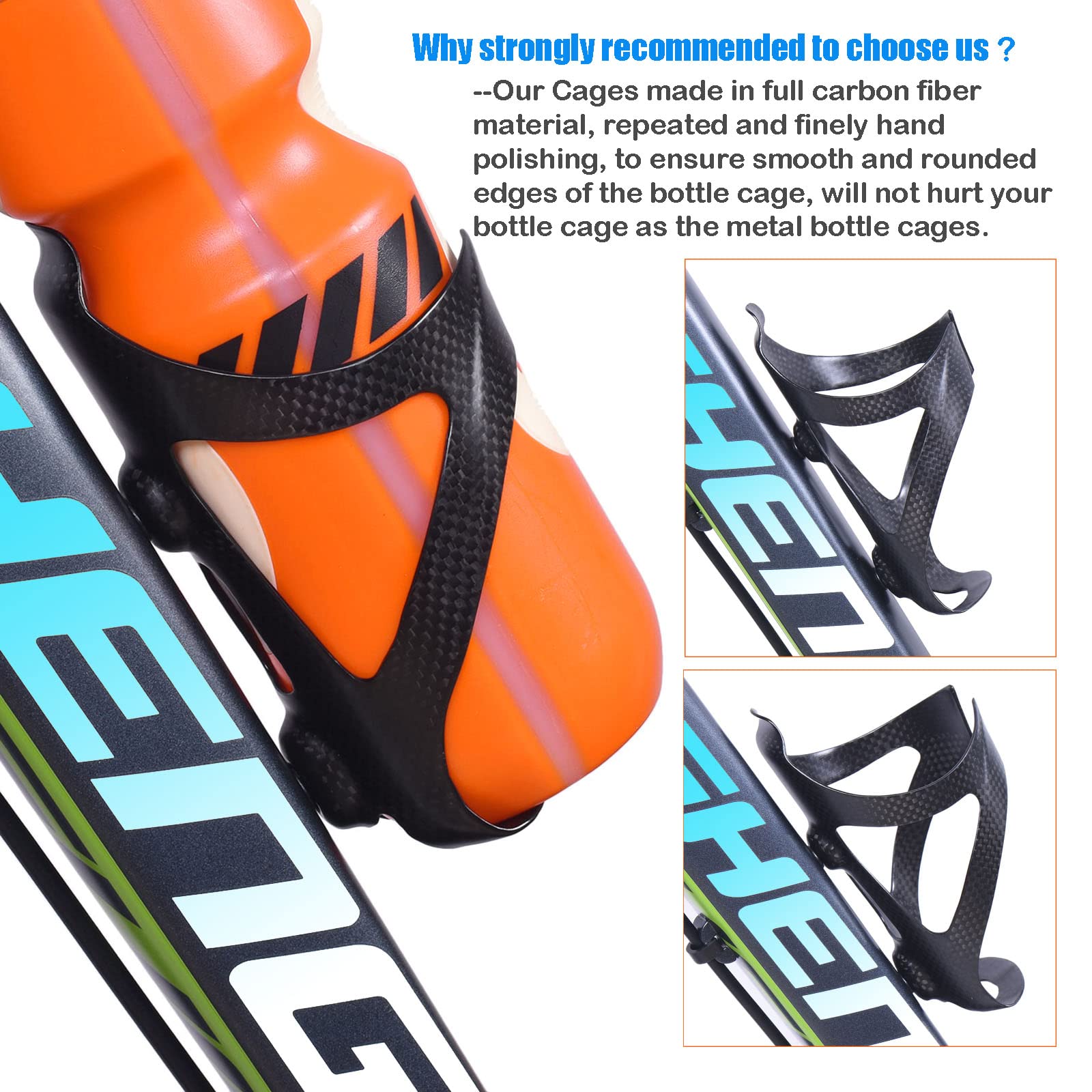 QiBok 3K Full Carbon Fiber Bicycle Bike Drink Water Bottle Cage, 2pcs Ultra-Light Bottle Holder Brackets for Road Bike MTB Cycling
