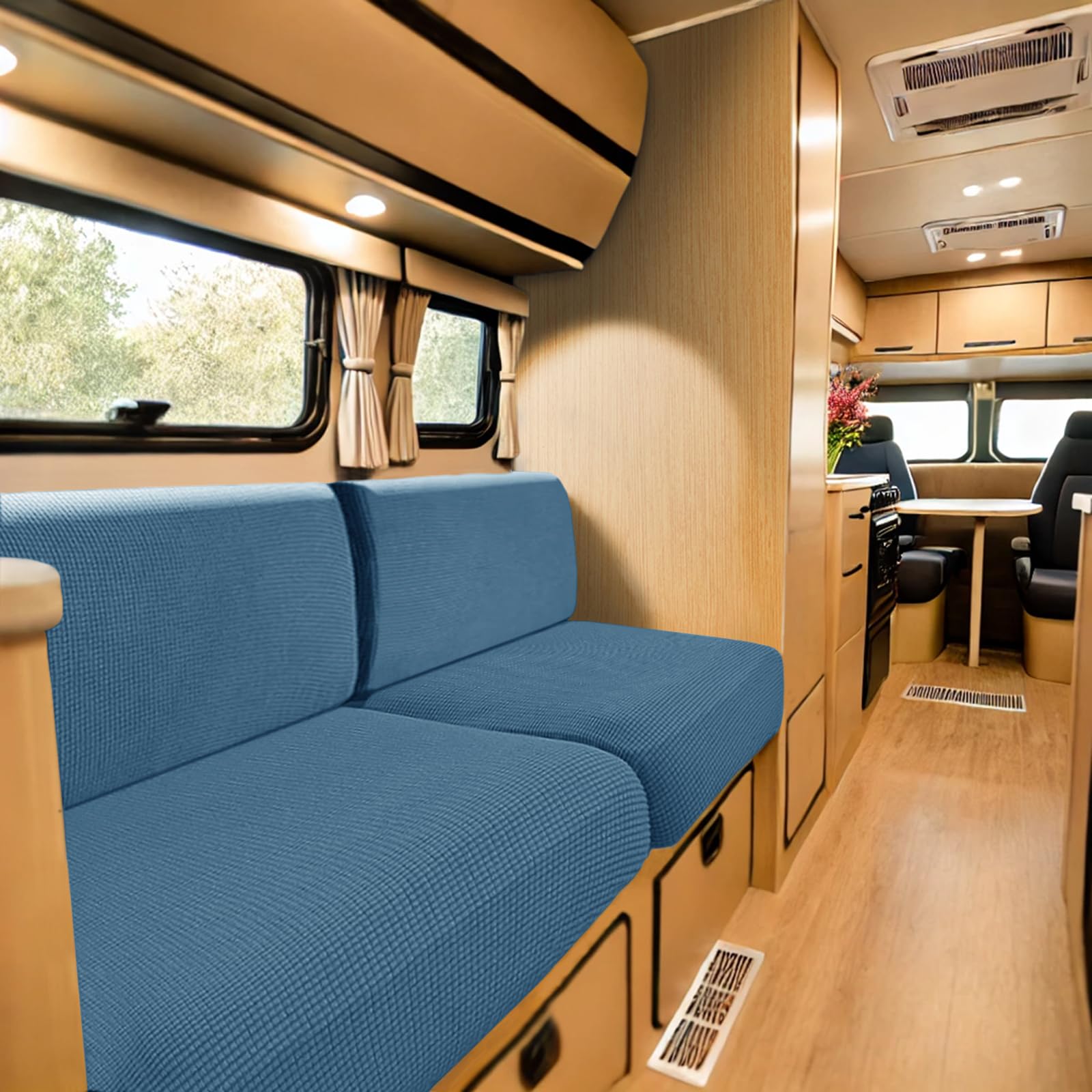 SYLC Caravan Seat Cover Stretch Jacquard, Non-slip RV Dinette Cushion Covers with 2 Straps, Couch Cushion Covers for Camper Sofa Bench (Blue,W 45-65 cm, D 45-65 cm) — image 1