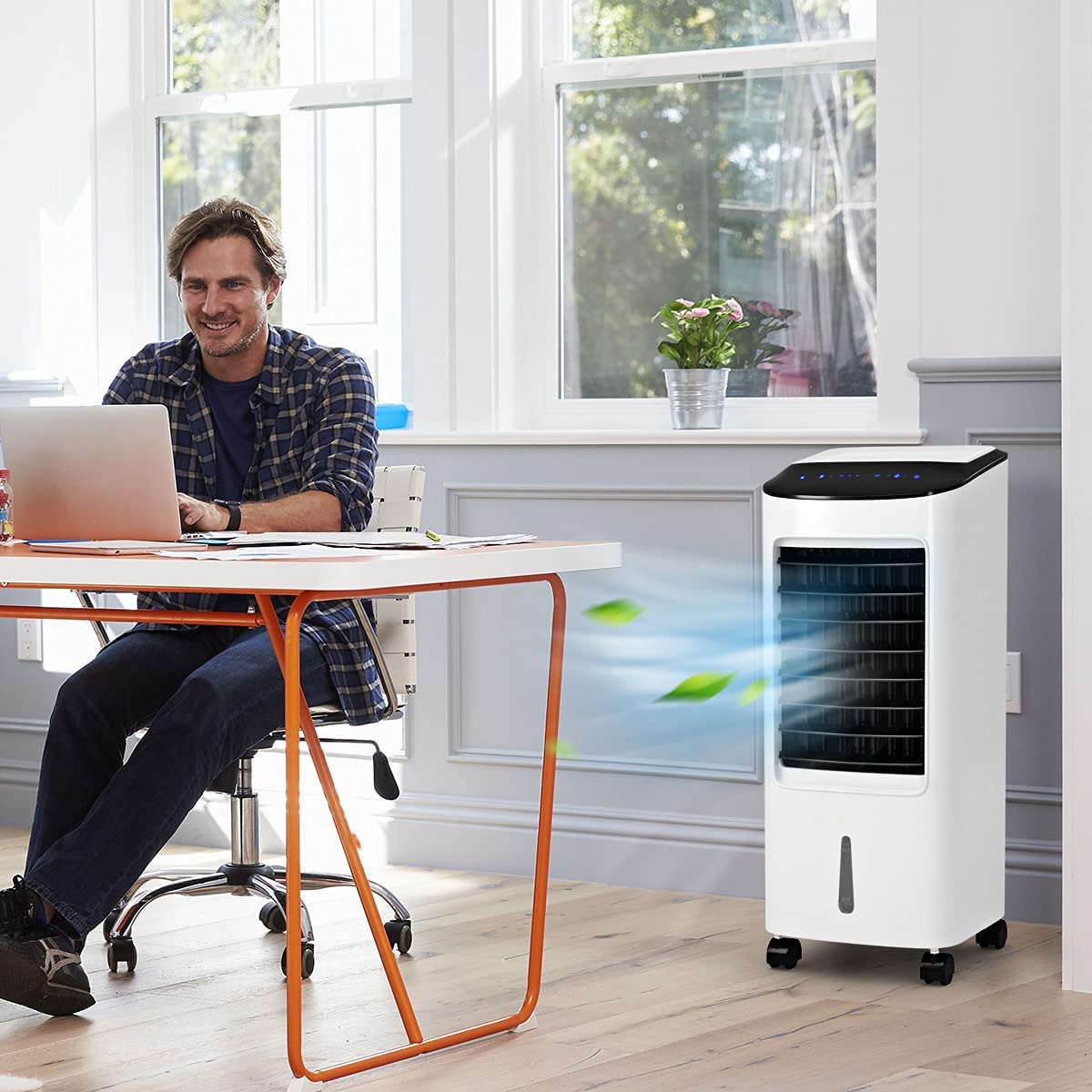 GYMAX Raffrescatore d'Aria senza Tubo, 65W Condizionatore Portatile con Ghiaccio e Acqua 7L, 3 in 1 Raffrescatore Evaporativo Oscillazione Automatica, Timer 7,5h Telecomando per Casa e Ufficio, Bianco