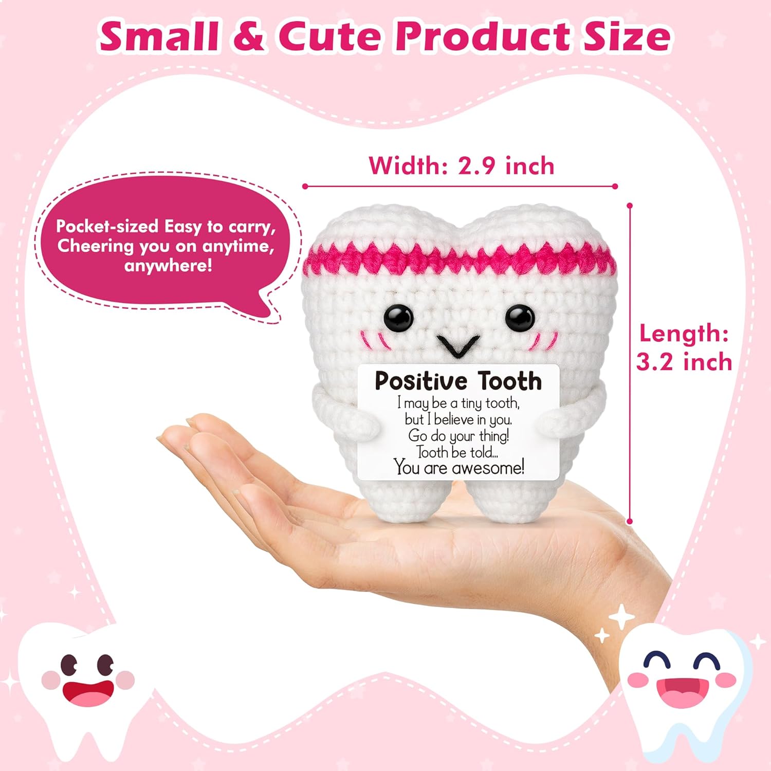 Crochet Teeth Easter Basket Essentials Stuffers for Kids Adults Birthday Mothers Day Graduation Appreciation Gifts Women Her Teens Girl Mom Daughter Friend Sister Teacher Emotional Positive Desk Decor - Image 2
