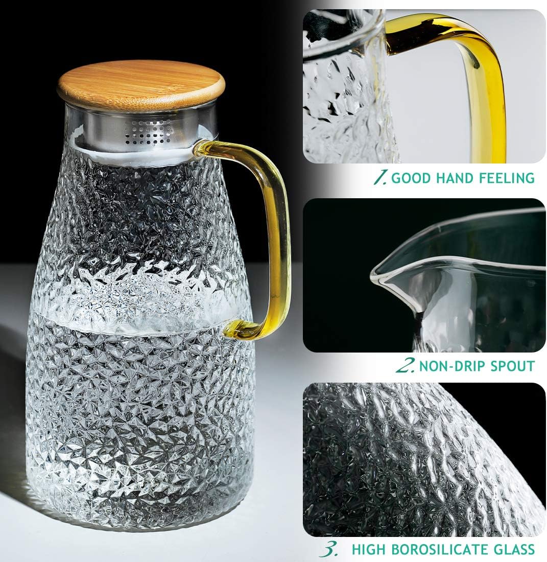 Amazon Co Jp ガラスポット 耐熱直火可 大容量 00ml ガラスピッチャー リットル 麦茶 アイスティー 花茶 2l ホーム キッチン