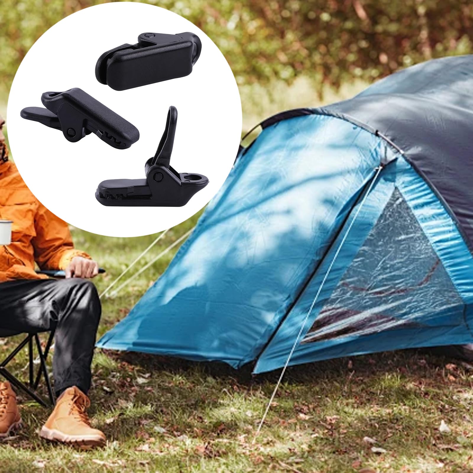 Juego de 20 clips para tienda de campaña, pinzas de cocodrilo negro, resistentes clips de lona para toldos y camping