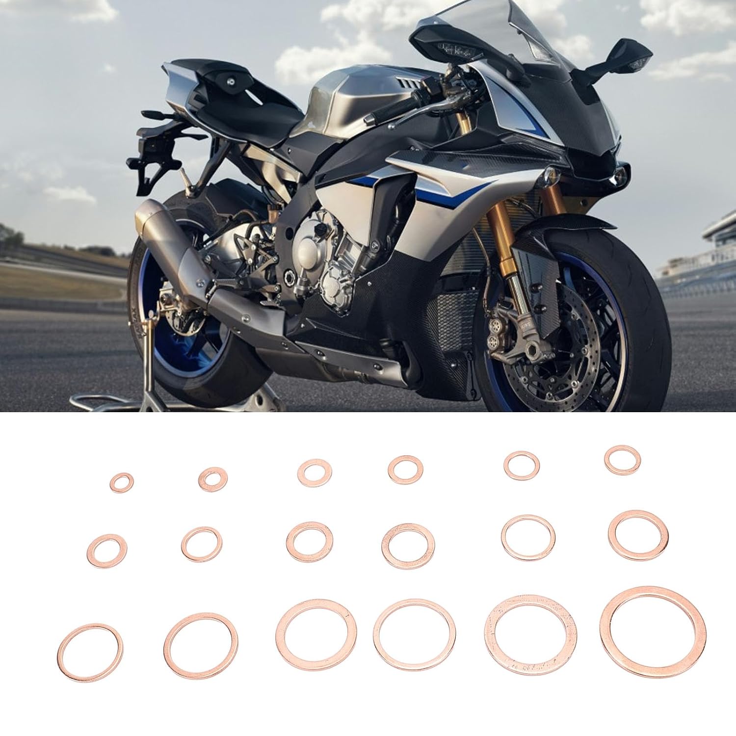 Niiyen 350 Pcs Metric Copper Sealing Washers, 18 Sizes Tight Seal Excellent Thermal Conductivity O Ring Copper Gaskets, for Boats Cars Motorcycles