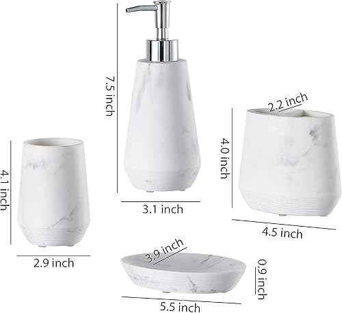 Miniatura 9 de Juego de accesorios de baño, juego completo de accesorios de baño de resina de 5 piezas con dispensador de lociónbomba de jabón, tarro de algodón,