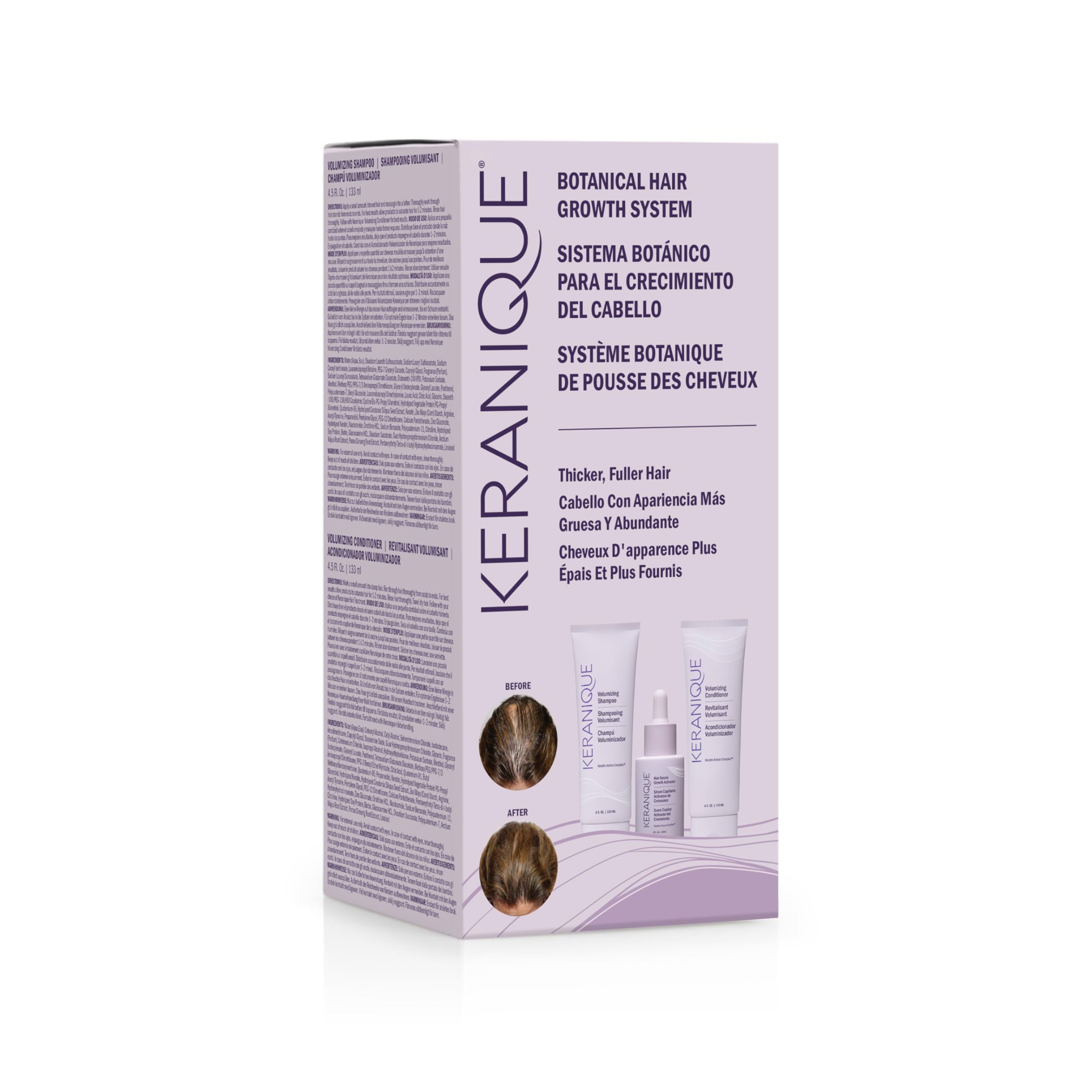 Keranique The Keranique's Botanical Hair Growth System (Revitalize Thinning Hair) Volumizing Shampoo & Conditioner 135mlx2, Hair Serum Growth Activator 30ml