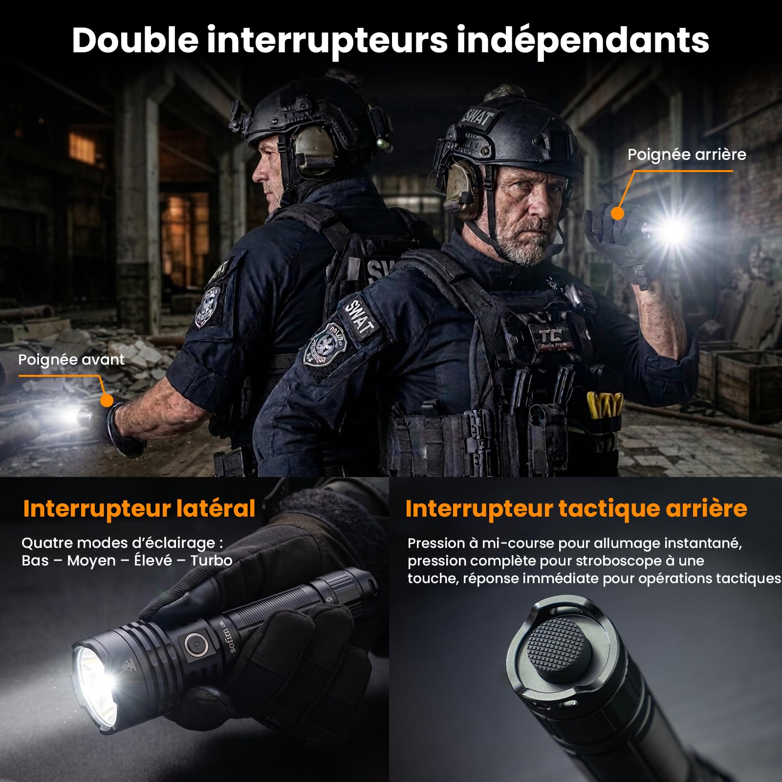 sofirn C8L Lampe Torche Tactique Lampe de Poche LED Puissante 3100 lumens, Portée de 531m, Lampe Tactique Rechargeable Militaire étanche IPX8, Pour Urgence, Recherche et Utilisation en Extérieur