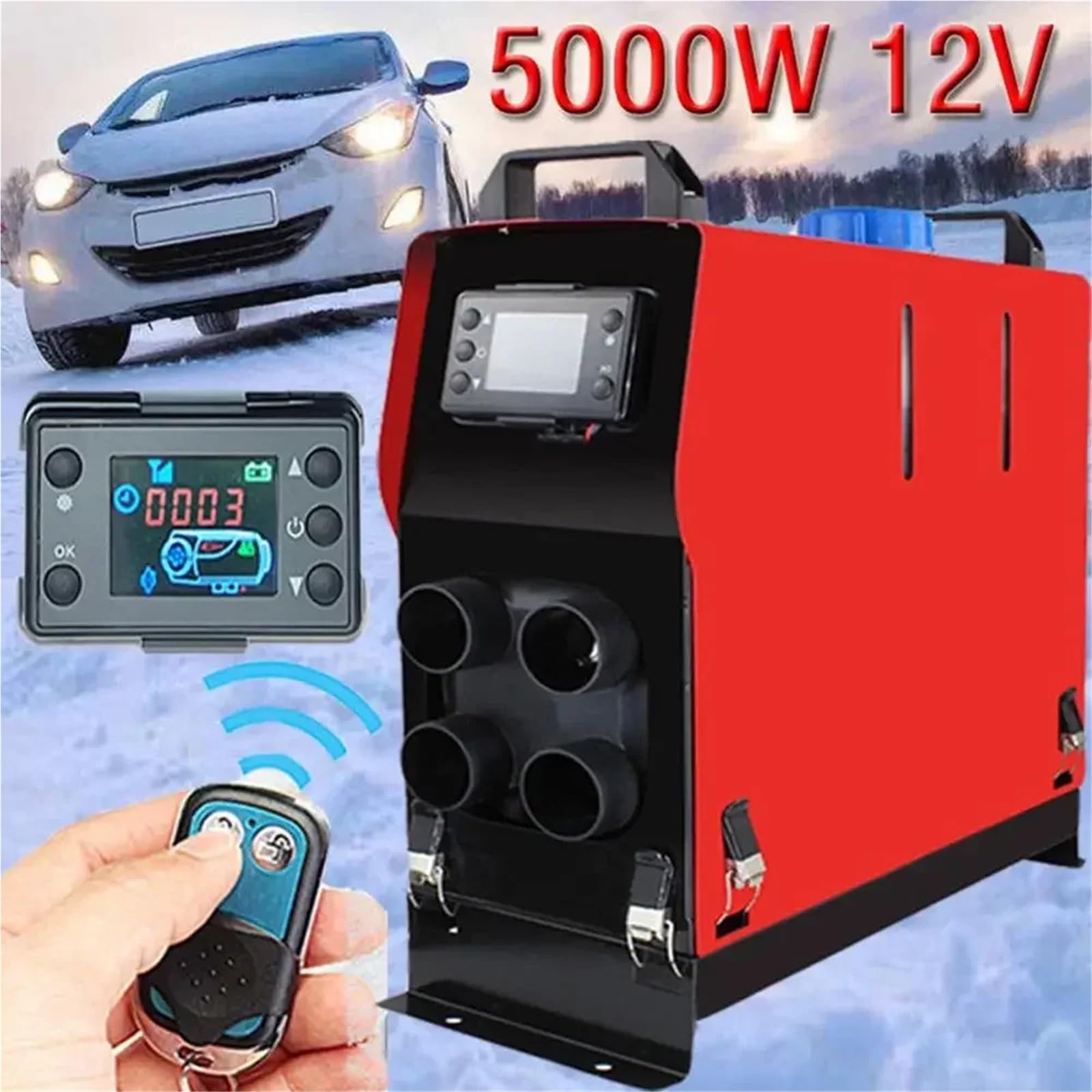 Nagrzewnica postojowa 12V 5KW 8KW Podgrzewacz Powietrza Na Olej Napędowy 1-otworowy 4-otworowy Monitor LCD Podgrzewacz Postojowy Na Olej Napędowy Do Samochodów Ciężarowych samochodowy(12V 5KW 4 Hole)