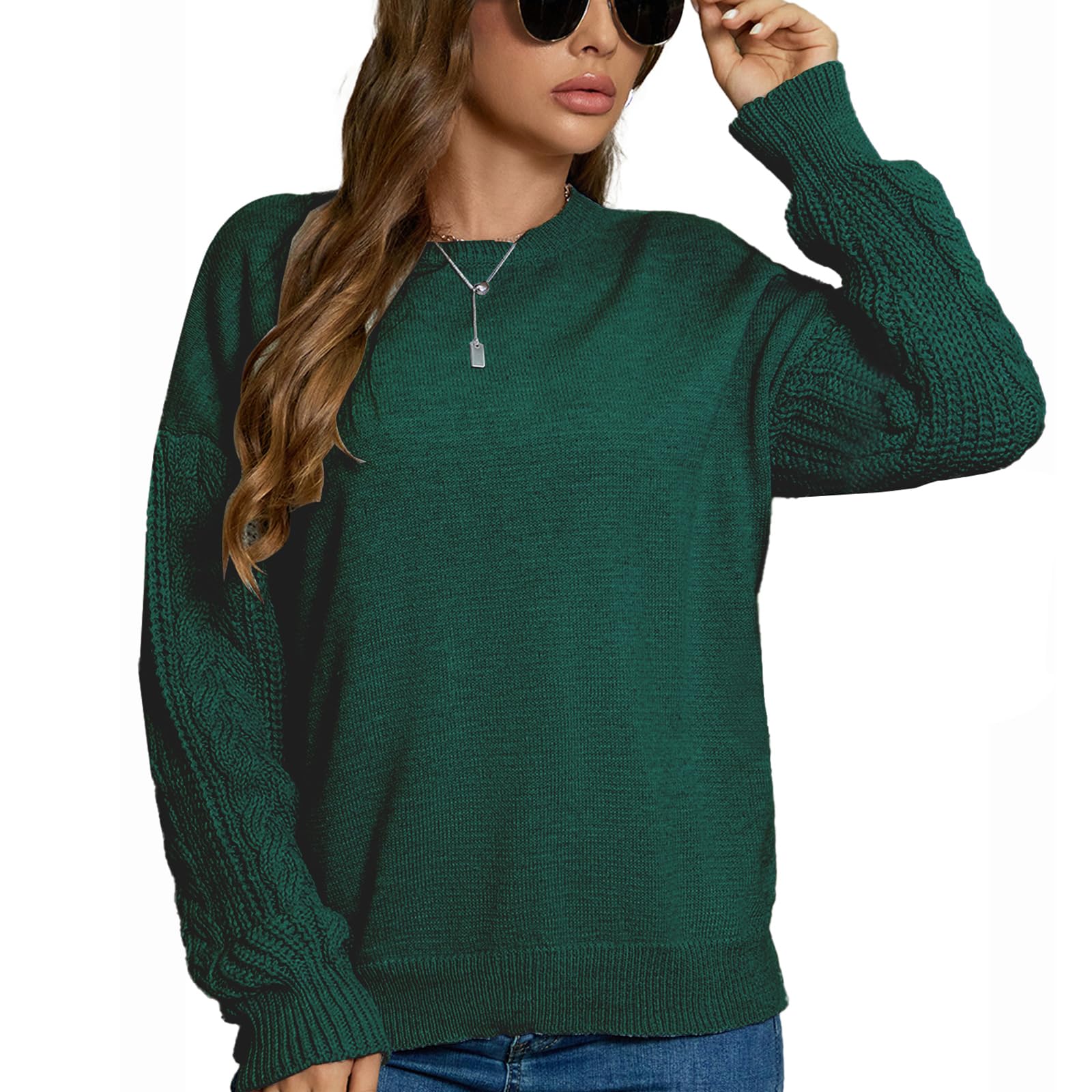 JFAN Maglione Donna Invernale Maglione a Girocollo in Maglia Sciolto Casual Maglione Donna Elegante