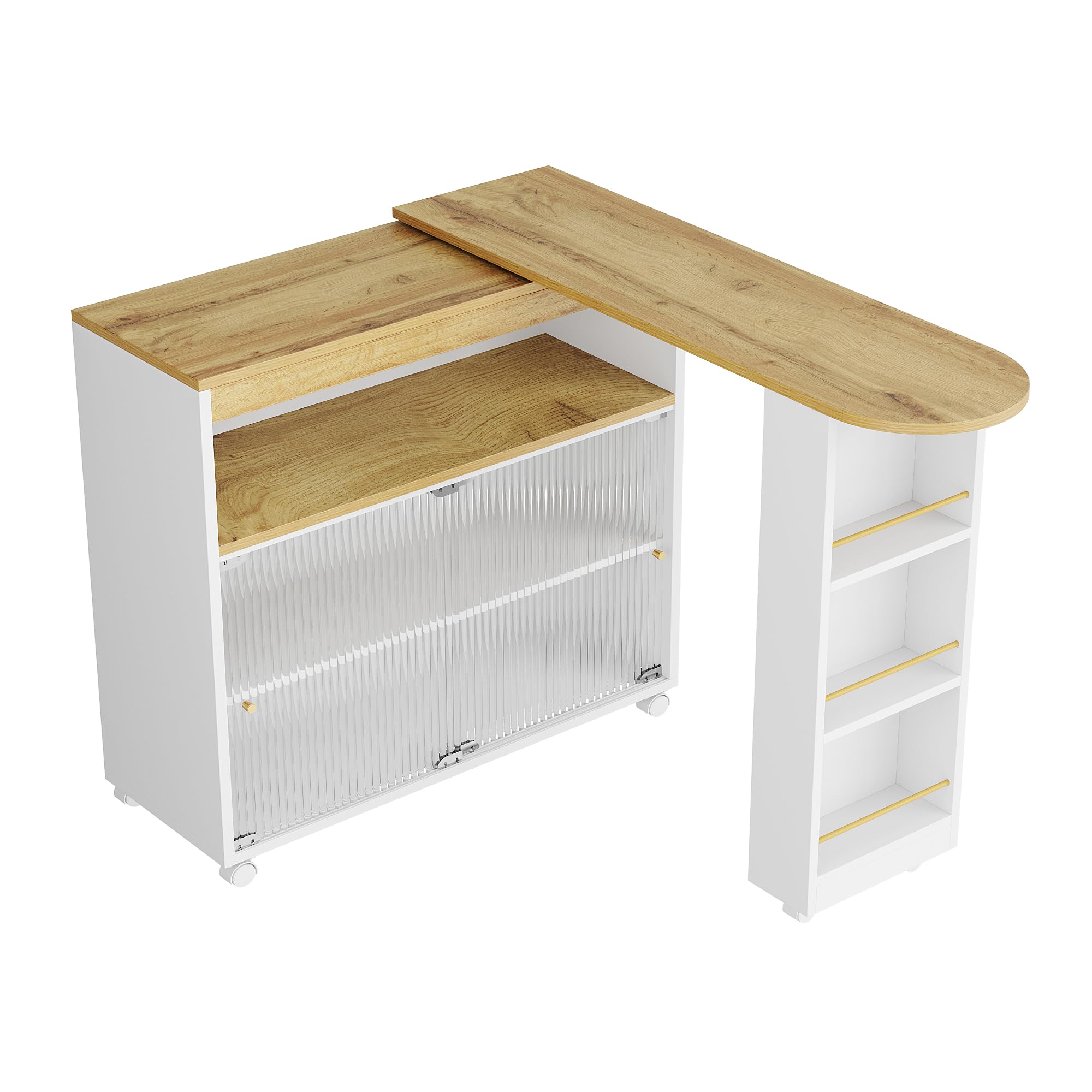 Tavolo da Bar Moderno e Mobile Con Spazio di Archiviazione, Telescopico Con LED, Bistrot da Cucina, Grande Capacità, 138-204 x 39 x 105 cm