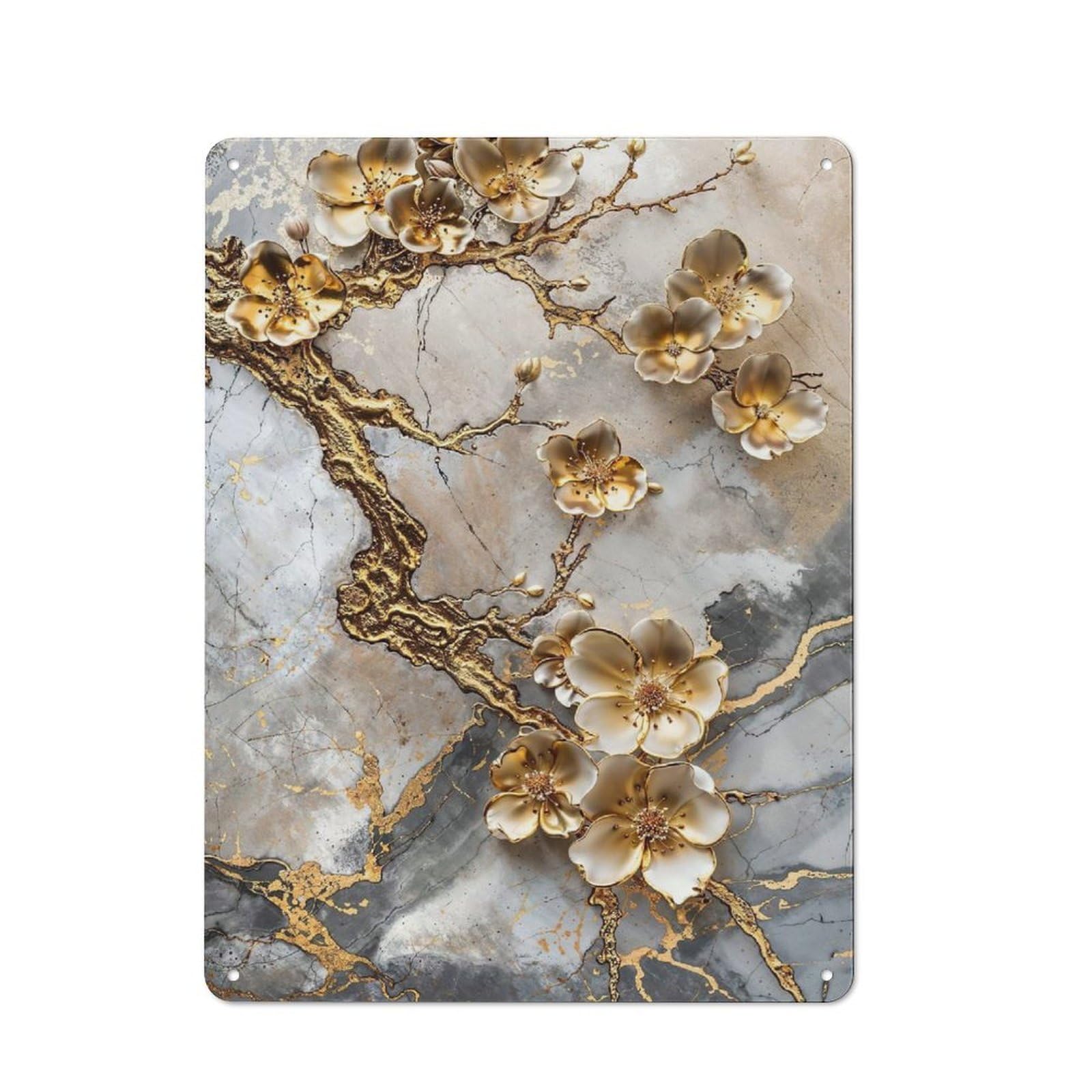 Junmoney Style-12 Vintage Metal Sign With Golden Vein Sakura Branch Design 40X30cm, Rustic Bar Wall Plaque For Bar, Kitchen, Garage Or Games Room