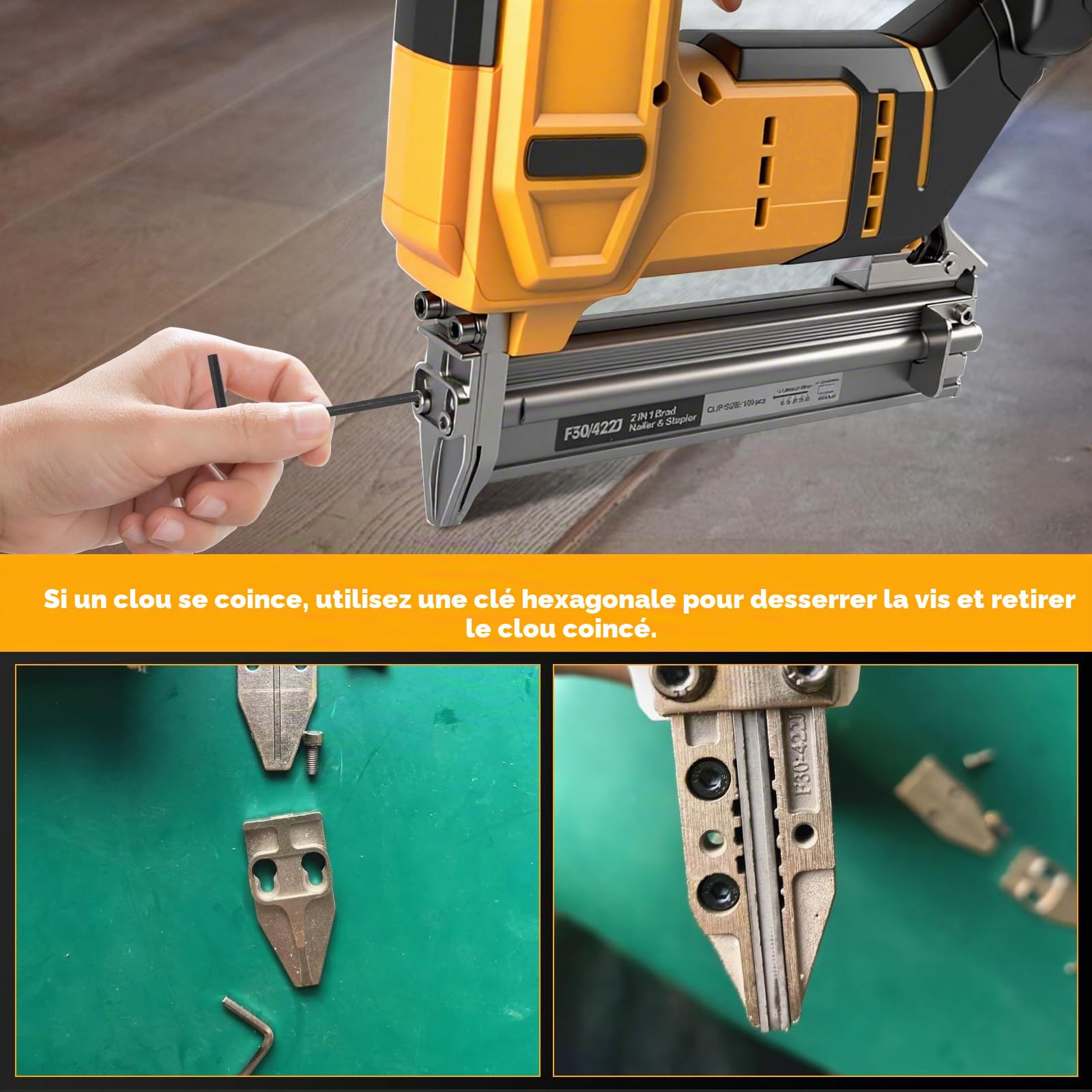 Agraffeuse cloueuse sans fil pour batterie Dewalt 20V Max, agrafeuse-cloueuse sur batterie 18GA, agrafeuse cloueuse électrique 2 en 1 avec 1000 clous et 1000 agrafes pour l'amélioration de l'habitat