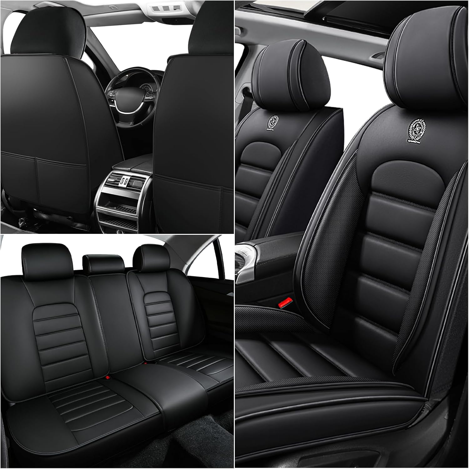 Seat Cover Custom for Toyota Tundra 2008-2026, Waterproof Leather Compatible Airbag Seat Protectors, Muscle Sport Style Auto Interior Covers （Full Set, Classic Black）