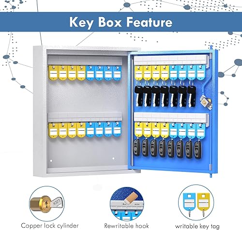 Miniatura 3 de DiDiHere Caja de 32 cerraduras de llaves, organizador de gabinete de llaves, soporte de pared para guardar llaves, hotel, llaves de coche y casa,