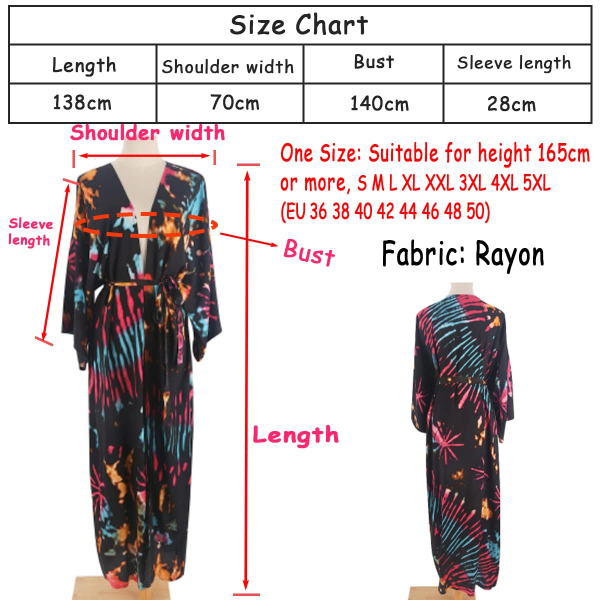 Damskie kimono, kardigan, letnia sukienka plażowa, długie ponczo plażowe, maxi pareo, nadruk kwiatowy, Kolor 20, jeden rozmiar