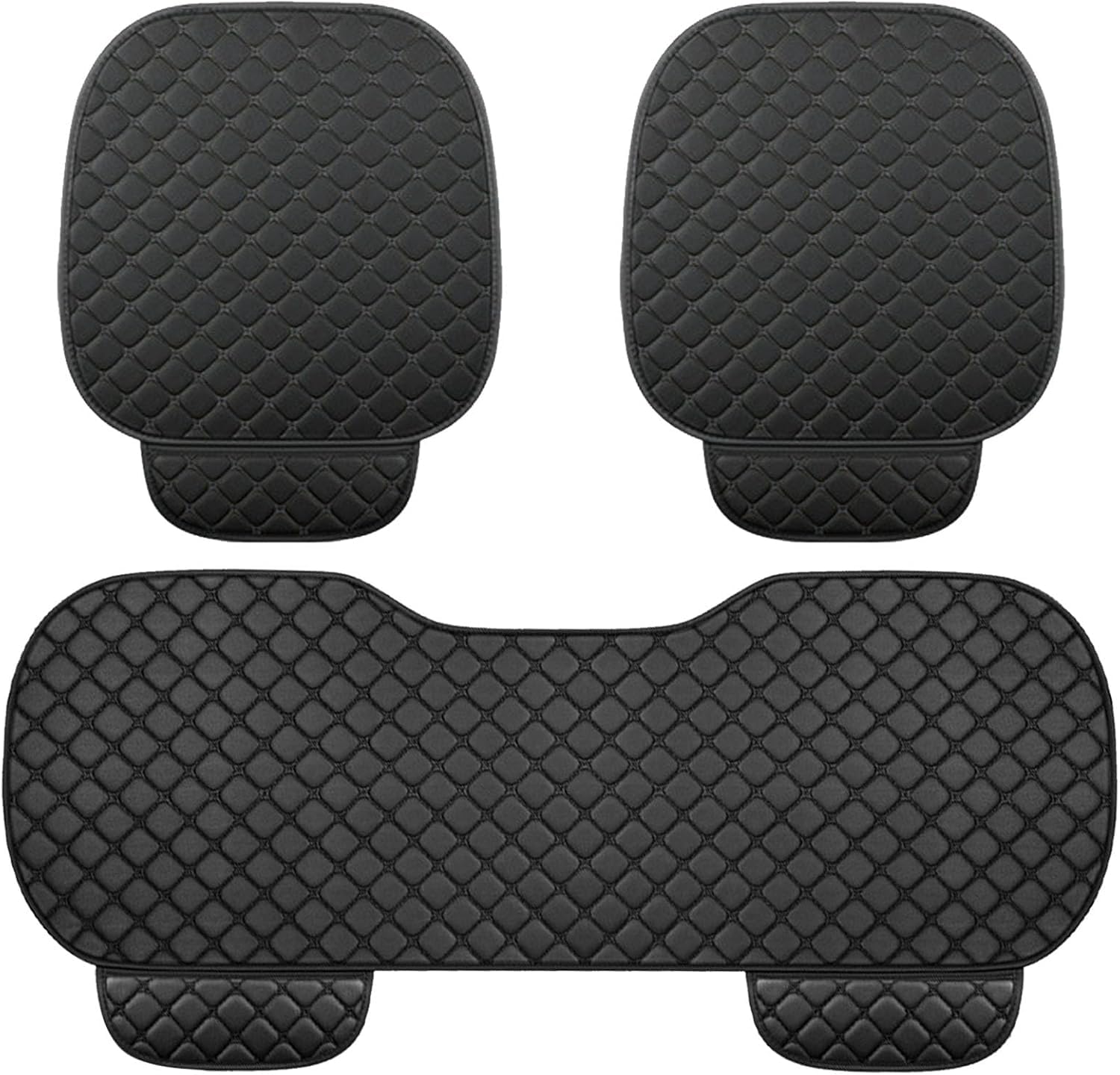 ONEMAJI 3 Pcs Front and Rear PU Leather Car Seat Cushion Cover Set for Skoda Karoq (NU7) 2017-Heute, Car Seat Pad Seat Protector with Pockets, Waterproof Seat Covers,all black