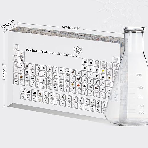 Miniatura 4 de Mesa periódica grande con elementos reales en el interior, mesa periódica acrílica de 8 pulgadas con 83 muestras de elementos reales, decoración de