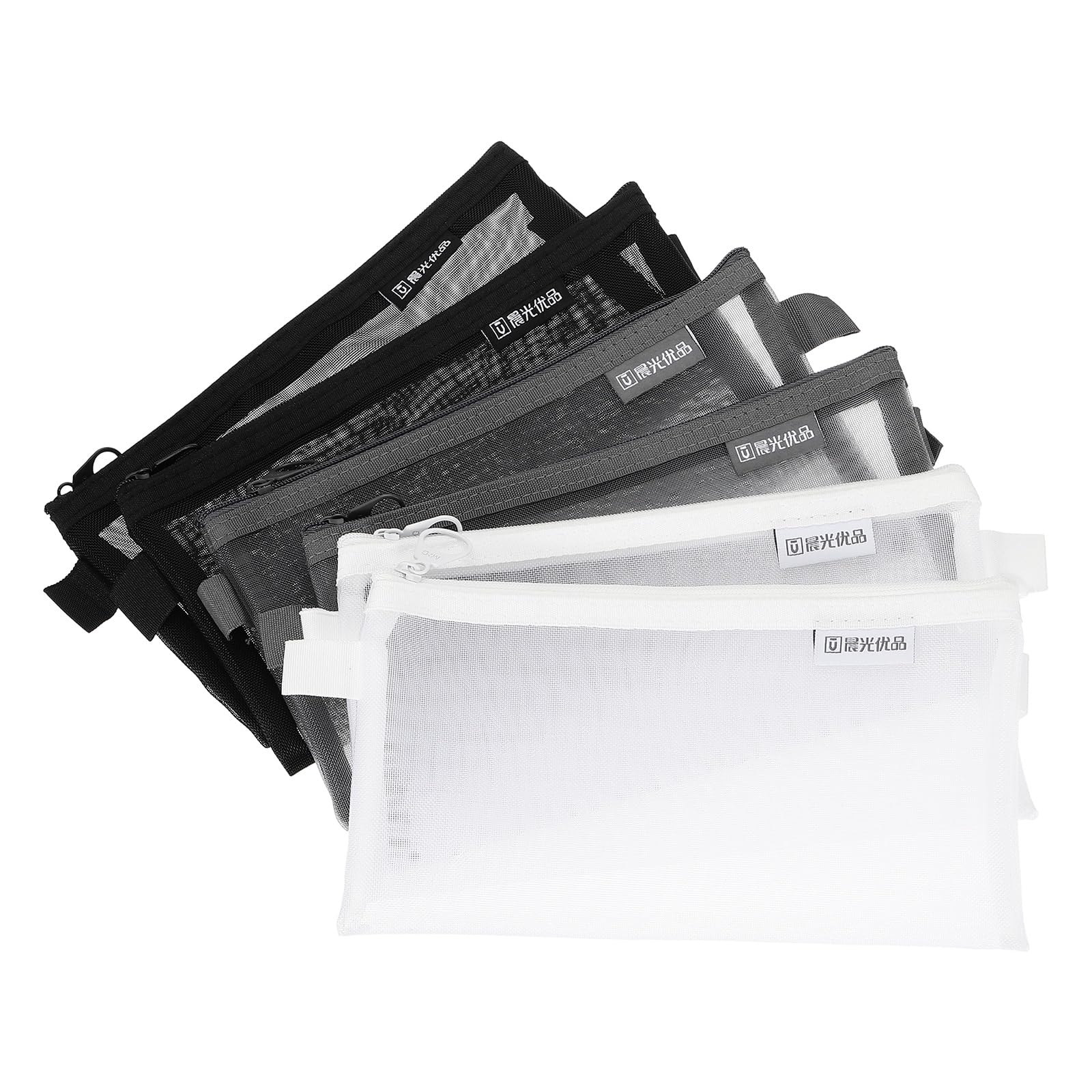 PATIKIL 6Pack Mesh Zipper Pouch Bags, 8.3" x 4.7" Nylon Mesh Pouch Waterproof Cosmetic Bags Pencil Holders Documents Pocket for Travel Accessories Office Supplies, Black/Gray/White