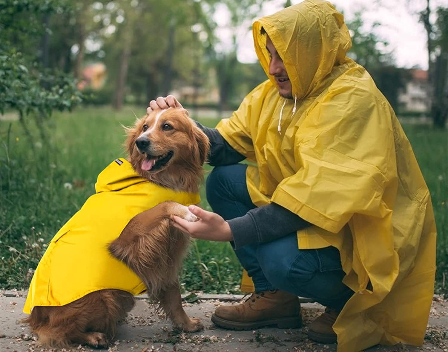 Voarge Impermeabile per cani di medie e grandi dimensioni con cappuccio, poncho riflettente per piccoli cani (4XL, rosso)