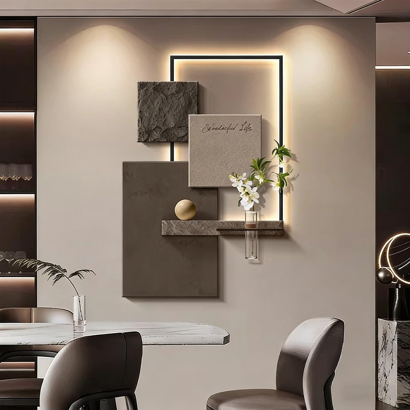 Art mural 3D LED pour illuminer un mur sombre salon ou entrée panneau grès 80x60cm