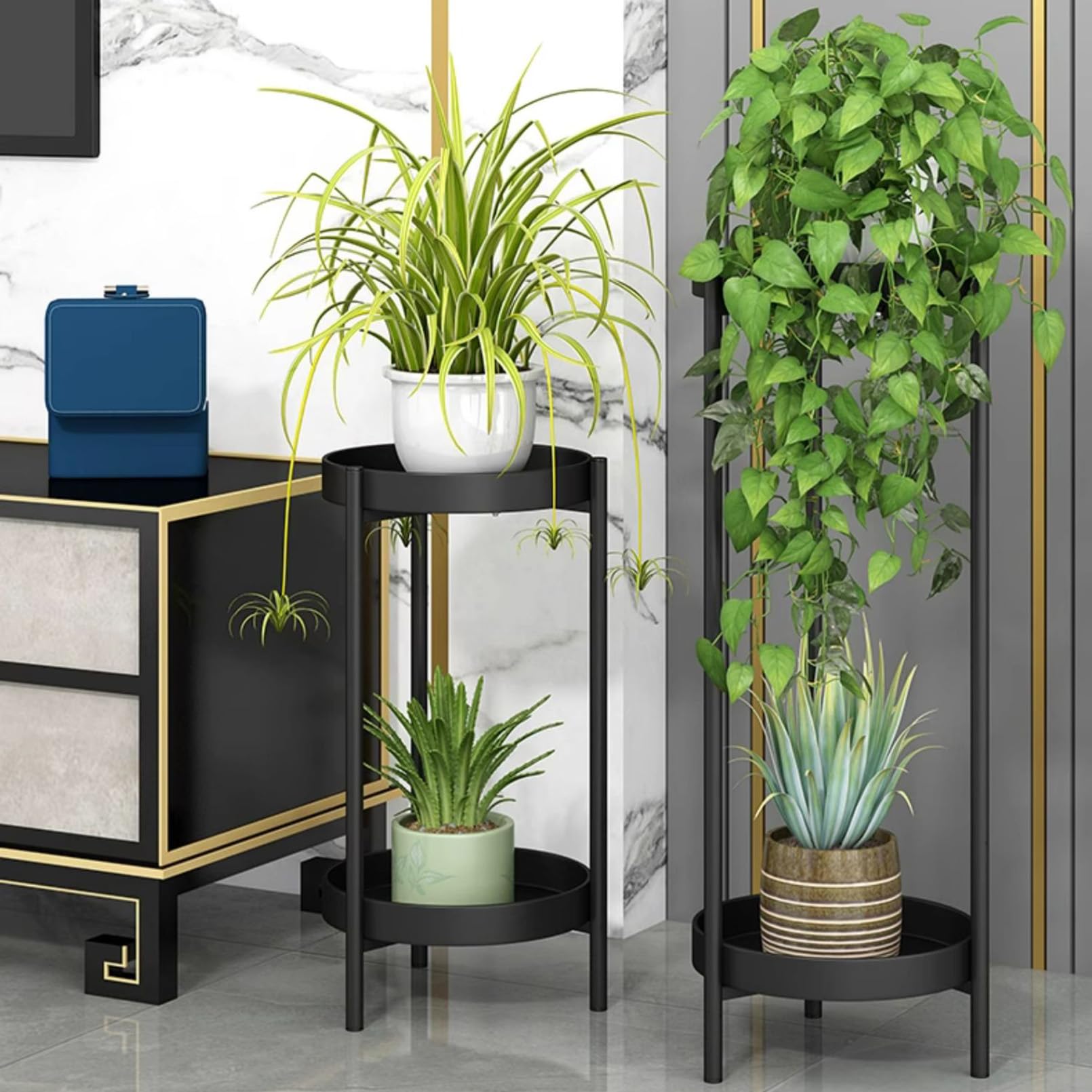 Supporto per Interni ed Esterni, portavasi in Metallo per Piante Multiple, Robusto portavasi per Fiori, Supporto per Piante Resistenti, mensola Rotonda per Giardino, Patio, Soggiorno, Balcone ad Ang
