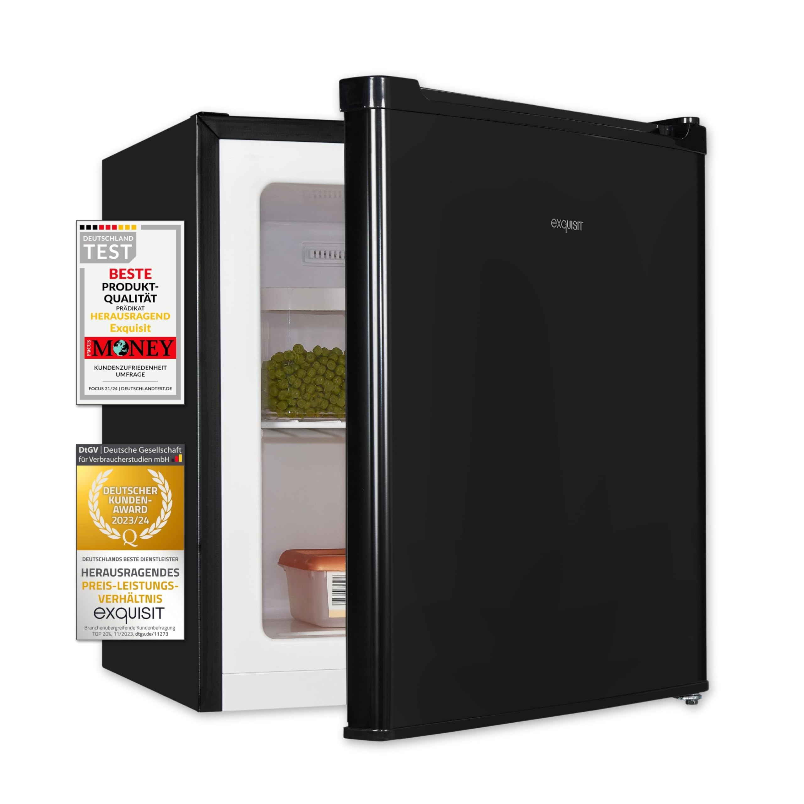 Exquisit Mini-Gefrierschrank GB05-040E - 33 l Gefrierbox in Schwarz | Kompakter Mini-Froster mit Gitterablage, -18 Grad Gefriertemperatur und wechselbarem Türanschlag für Büro oder Camping