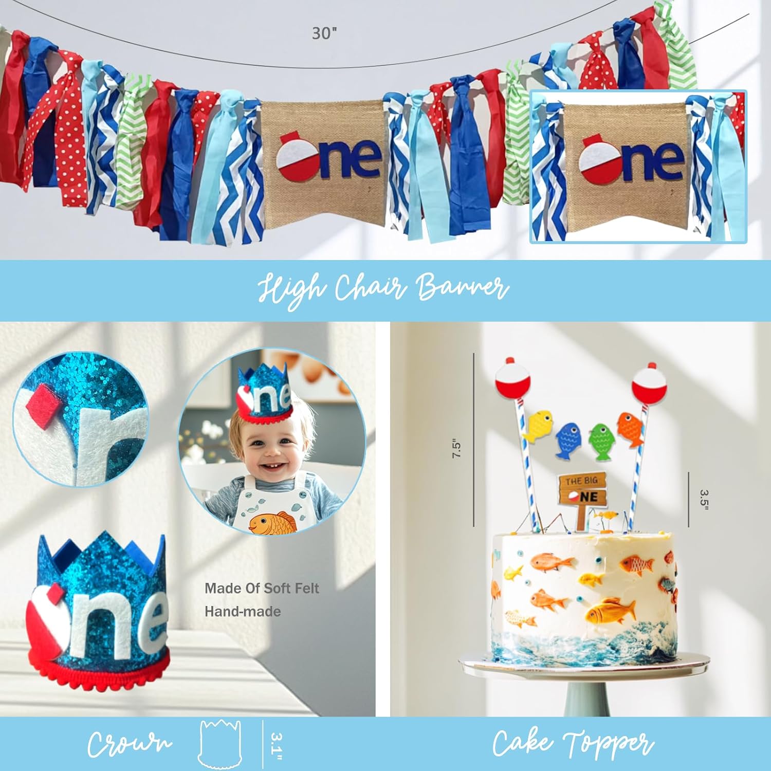 Ofishally One Birthday Decorations, 103 PCs - Gone Fishing 1st Birthday Party Supplies with Fish First Backdrop, Balloon Garland, Banners, Paper Lanterns, Poster - Image 5