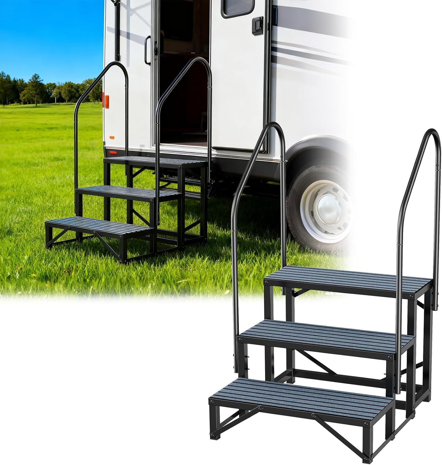 Amazon.com: PRIJESSE 3-Step RV Steps with Dual Handrails, 660 LBS Heavy ...
